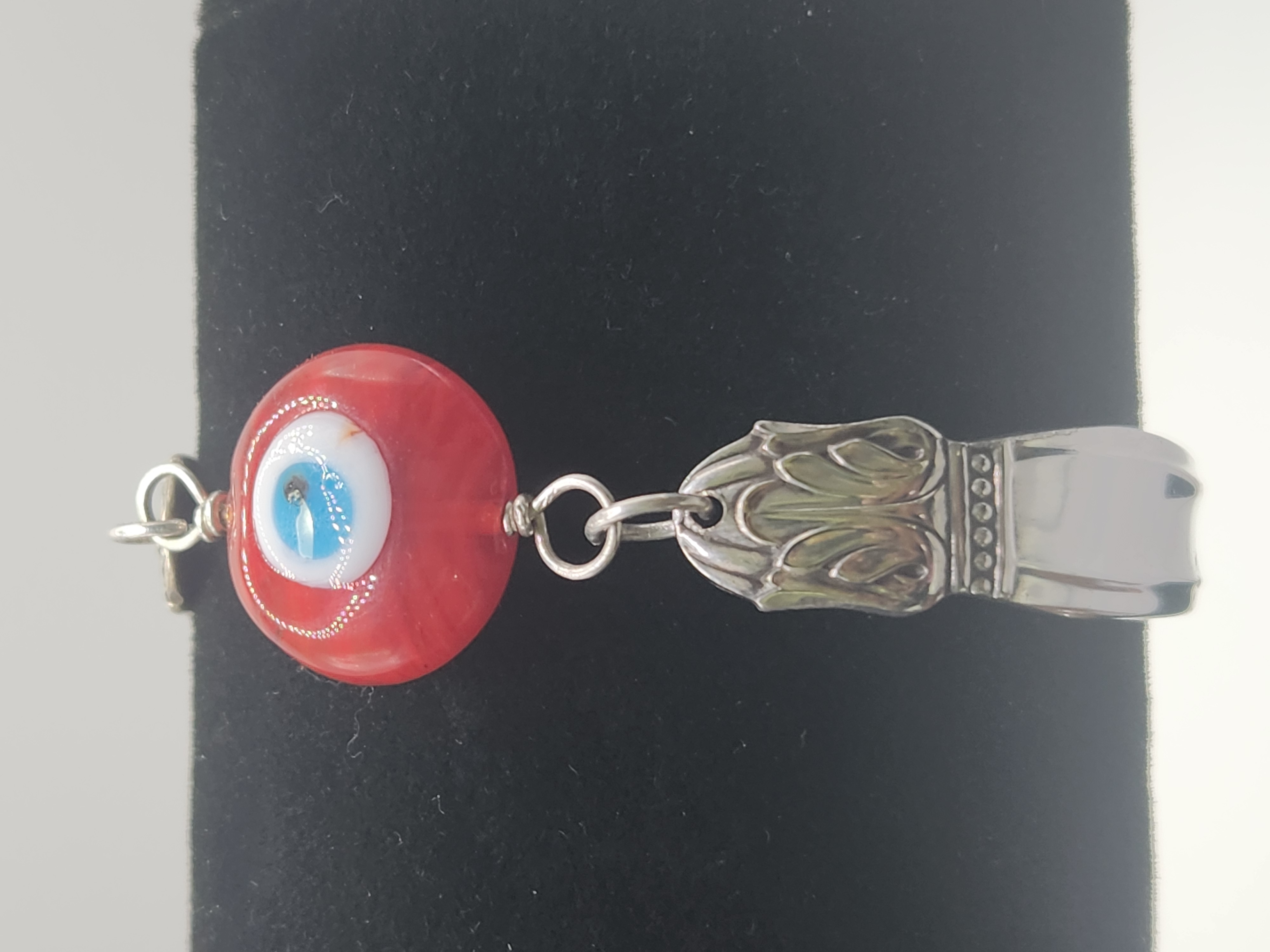 Red & White Evil Eye Bracelet | Upcycled Silverware Jewelry | Protection & Ward Off Negativity