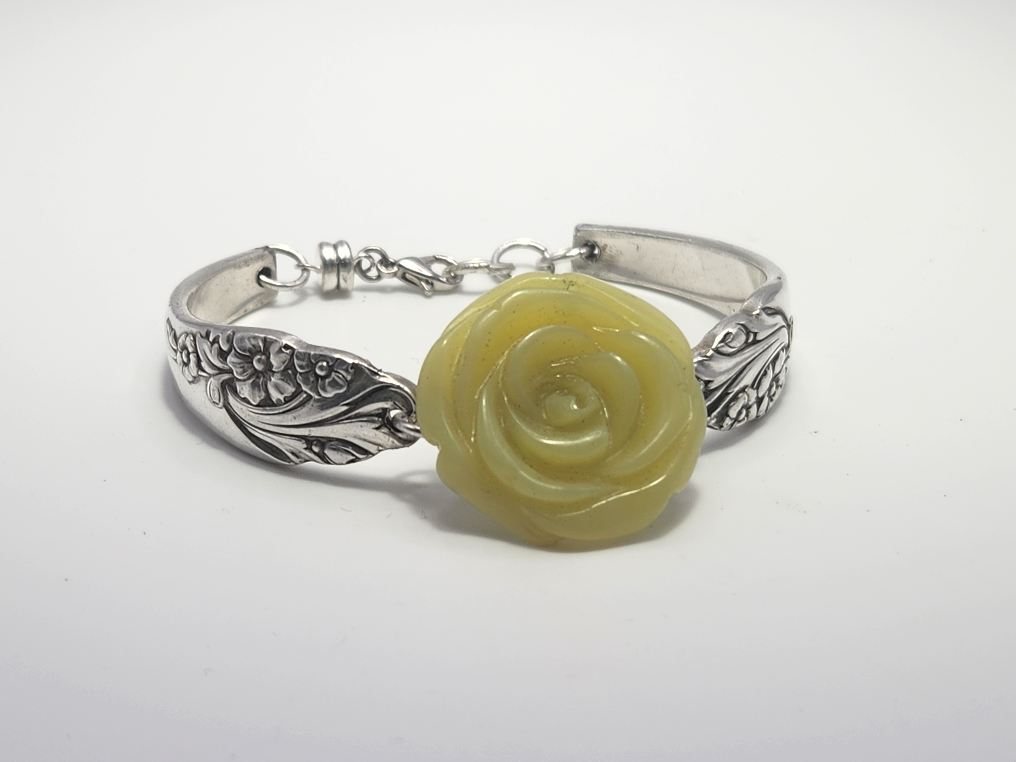 Olive Jade Rose Bracelet | Upcycled Silverware Jewelry | Peace & Harmony