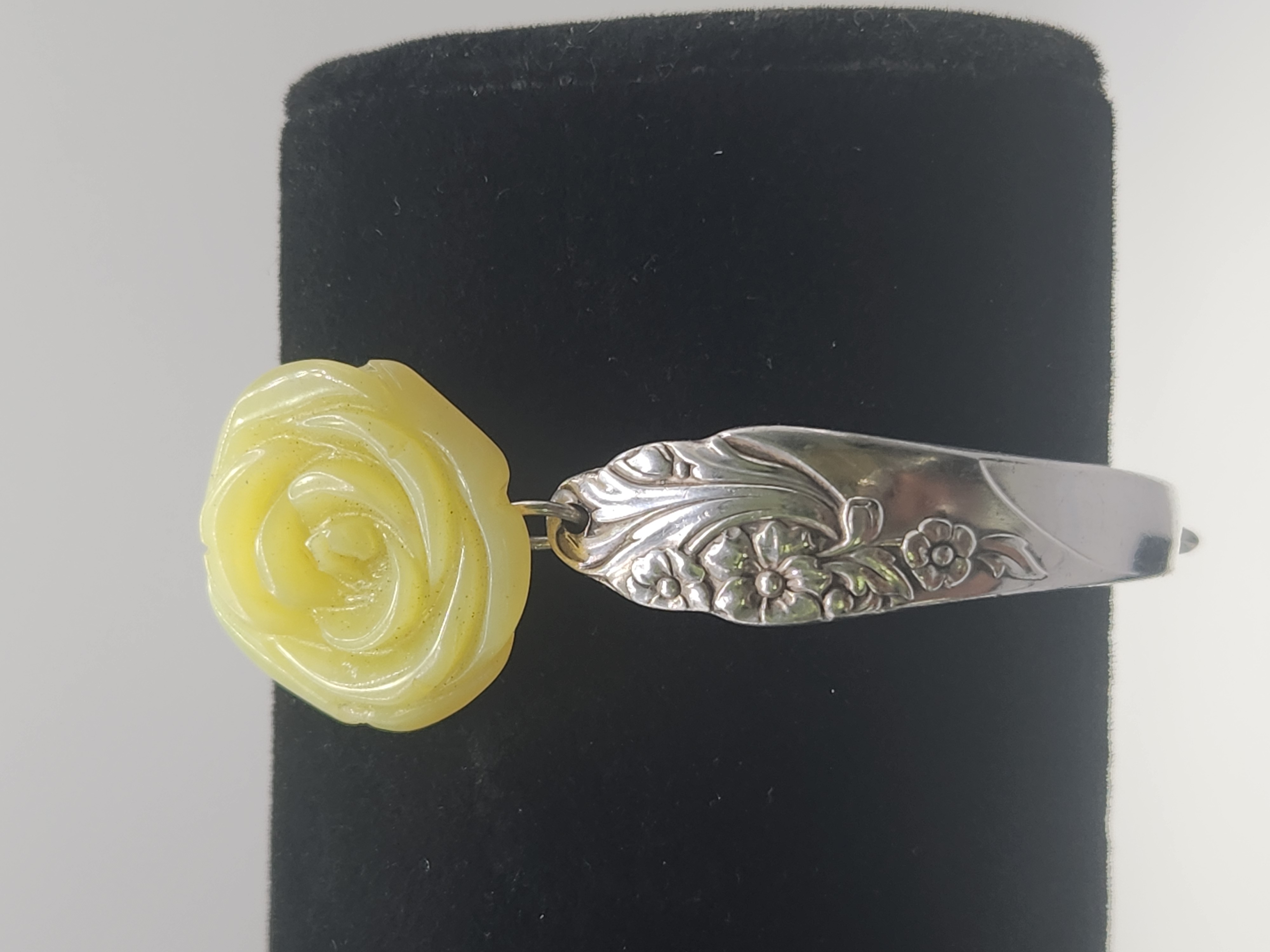 Olive Jade Rose Bracelet | Upcycled Silverware Jewelry | Peace & Harmony