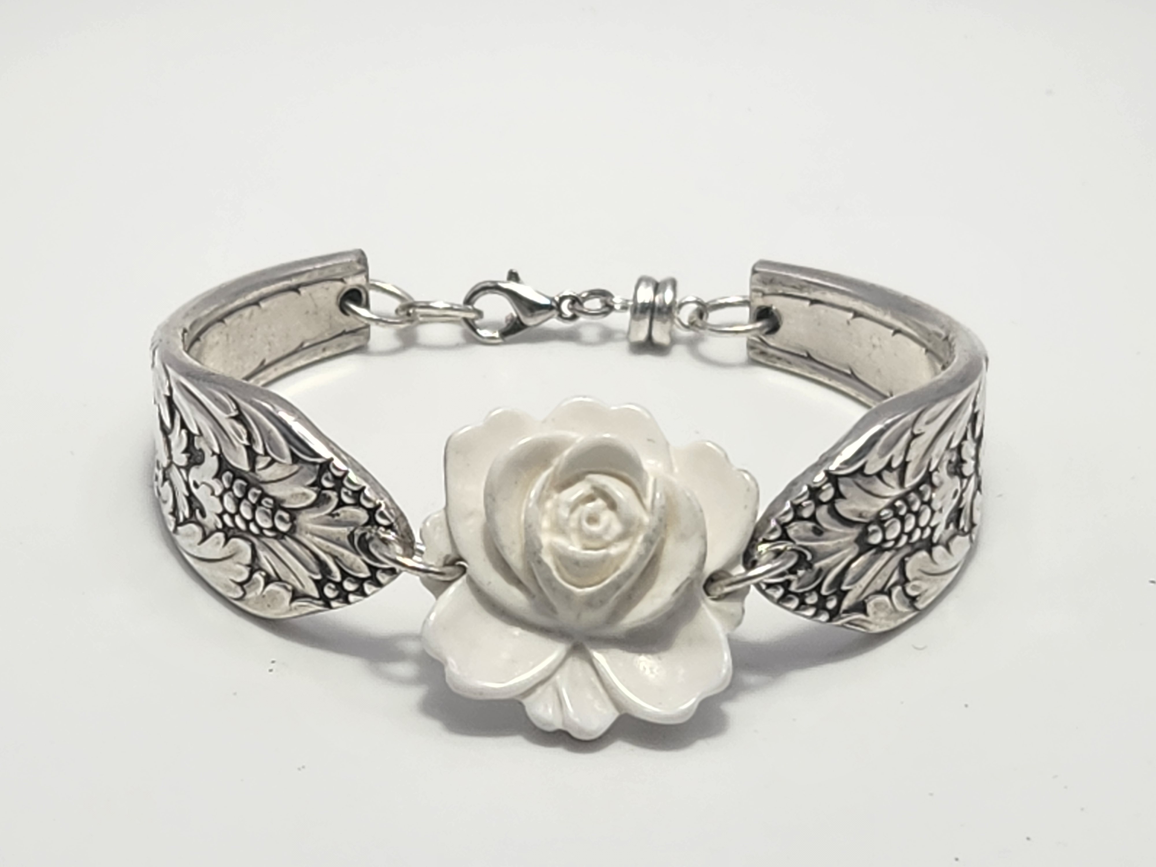 Marquise White Agate Rose Bracelet | Peace & Balance