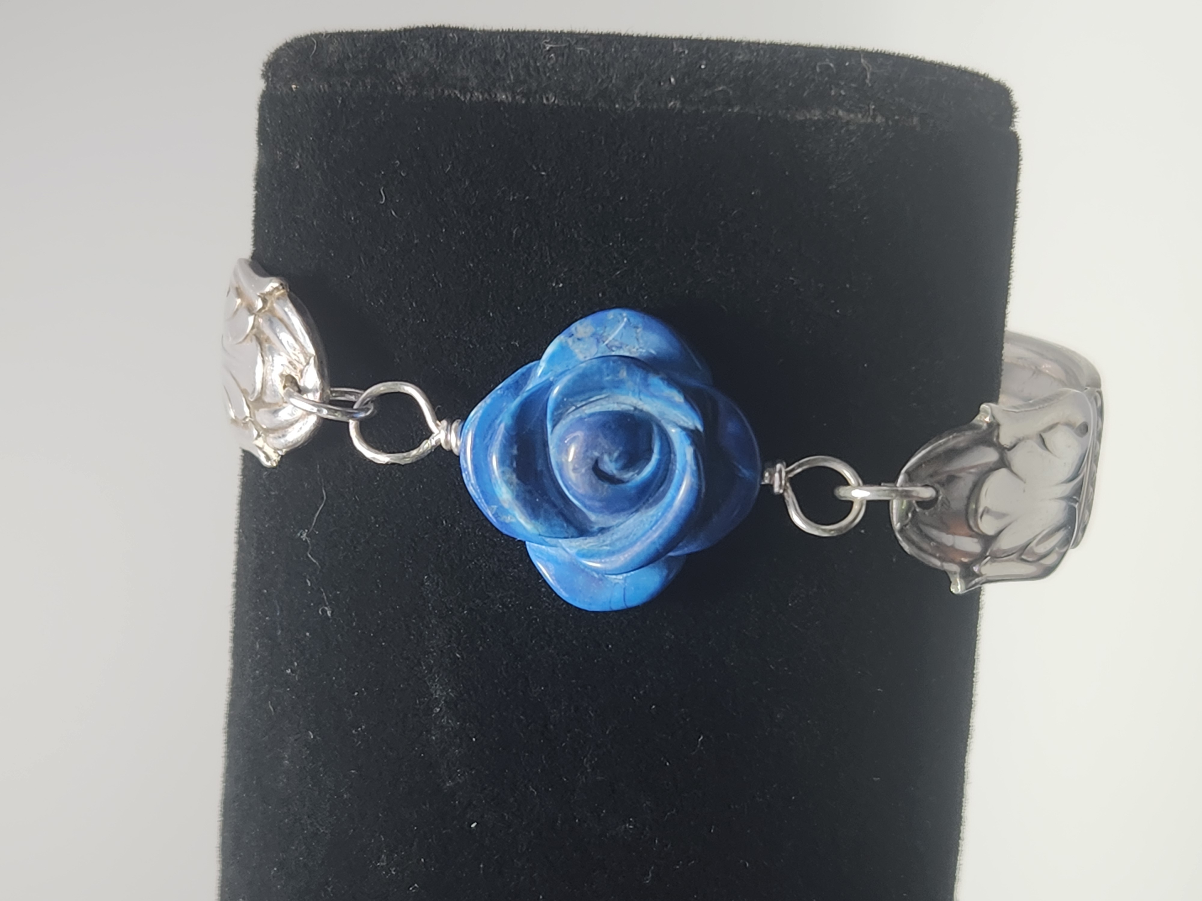 Blue Lapis Lazuli Rose Bracelet | Upcycled Silverware Jewelry | Wisdom & Deep Inner Knowing