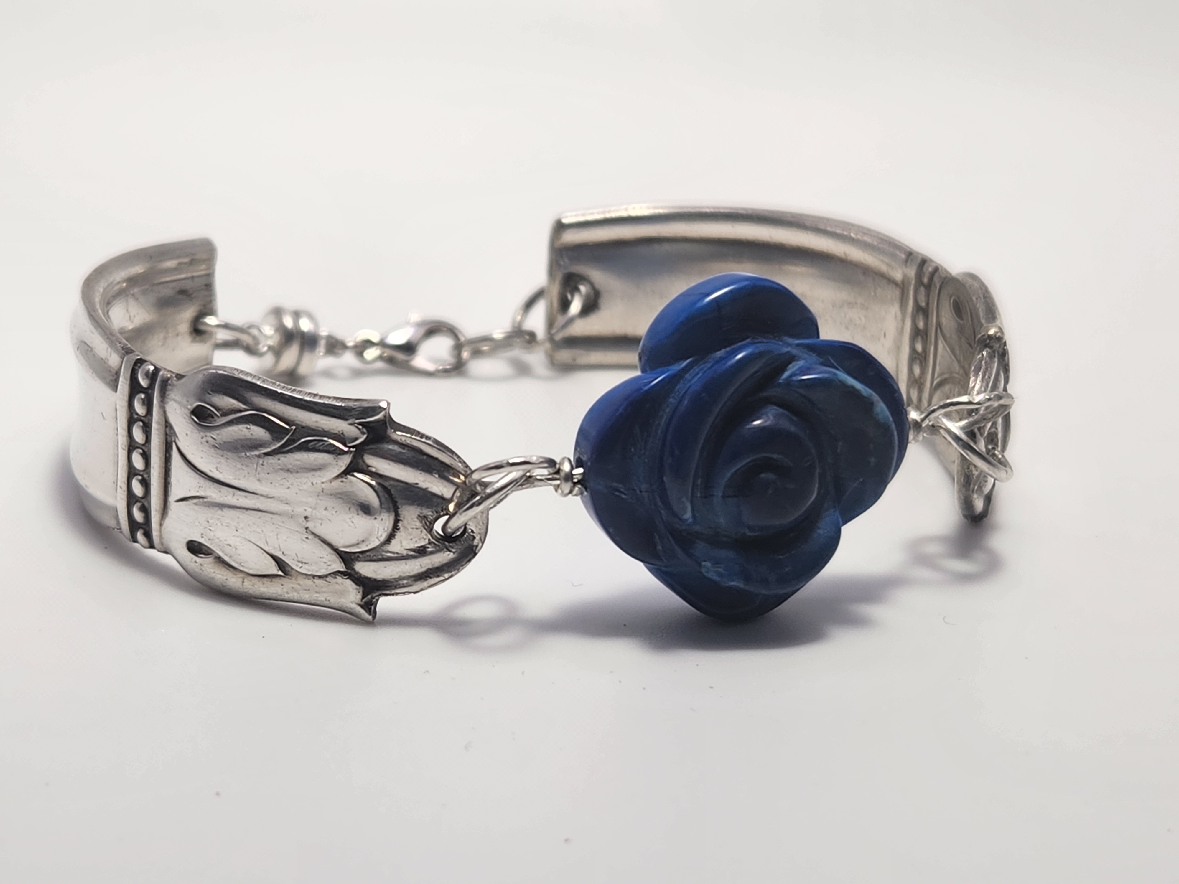 Blue Lapis Lazuli Rose Bracelet | Upcycled Silverware Jewelry | Wisdom & Deep Inner Knowing