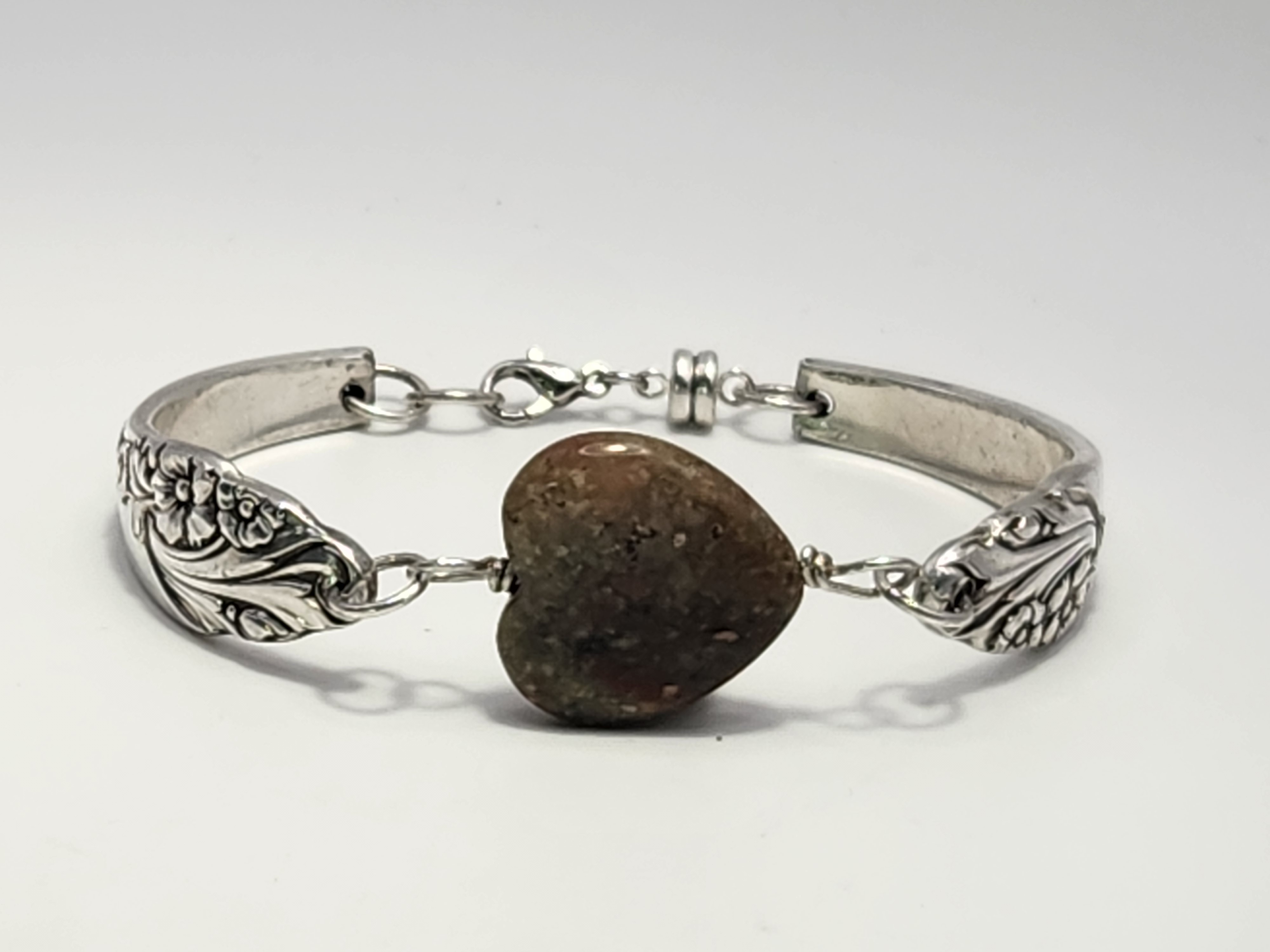 Unakite Heart Bracelet | Upcycled Silverware Jewelry | Emotional Healing & Balance