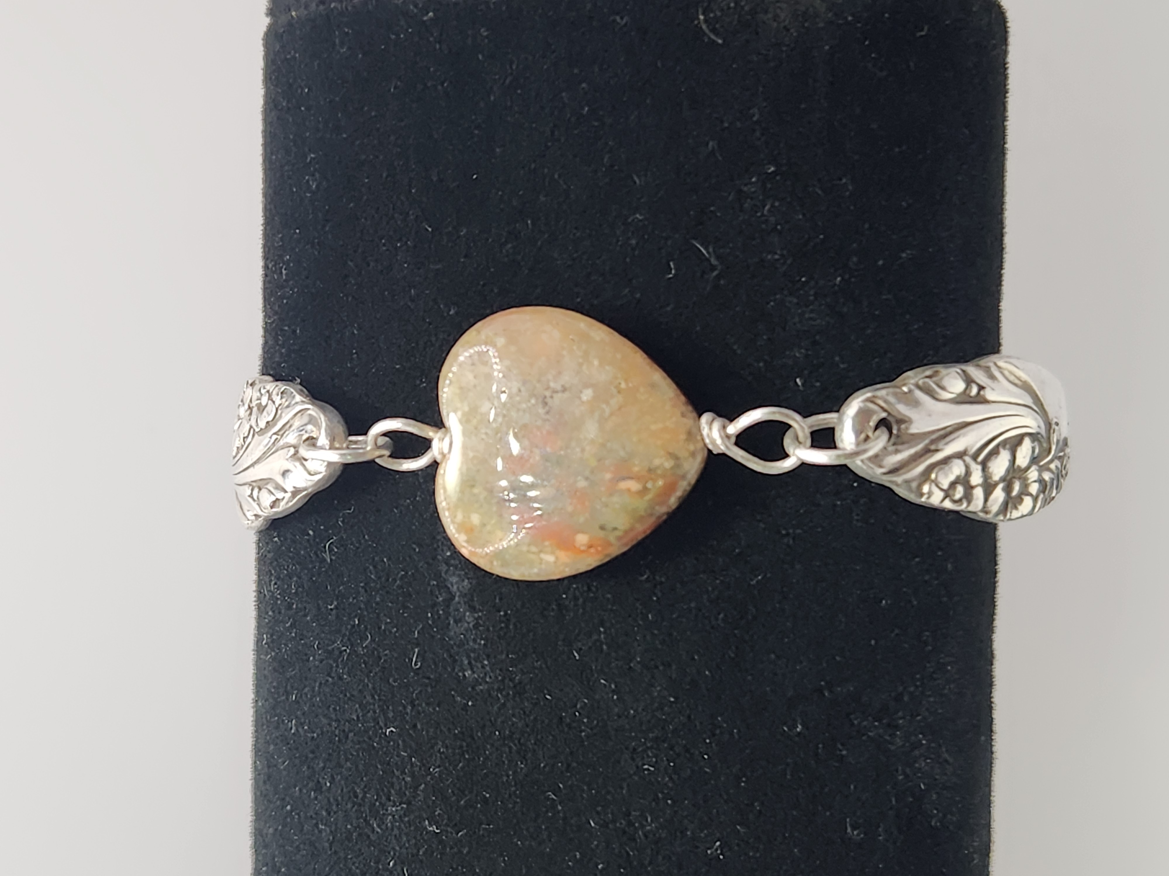 Unakite Heart Bracelet | Upcycled Silverware Jewelry | Emotional Healing & Balance