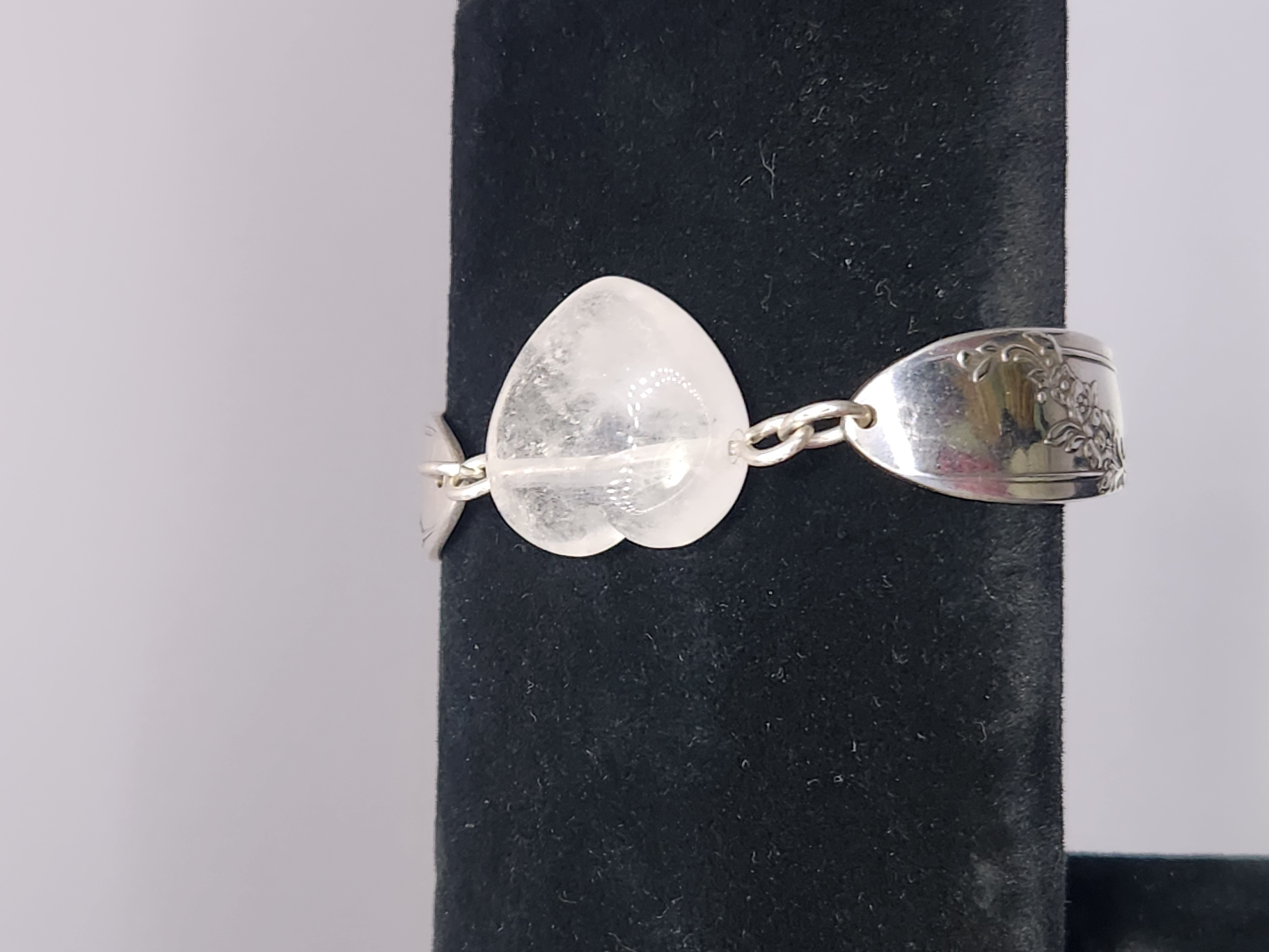 Clear Quartz Heart Bracelet | Upcycled Silverware Jewelry | Enhance Focus & Align Intentions