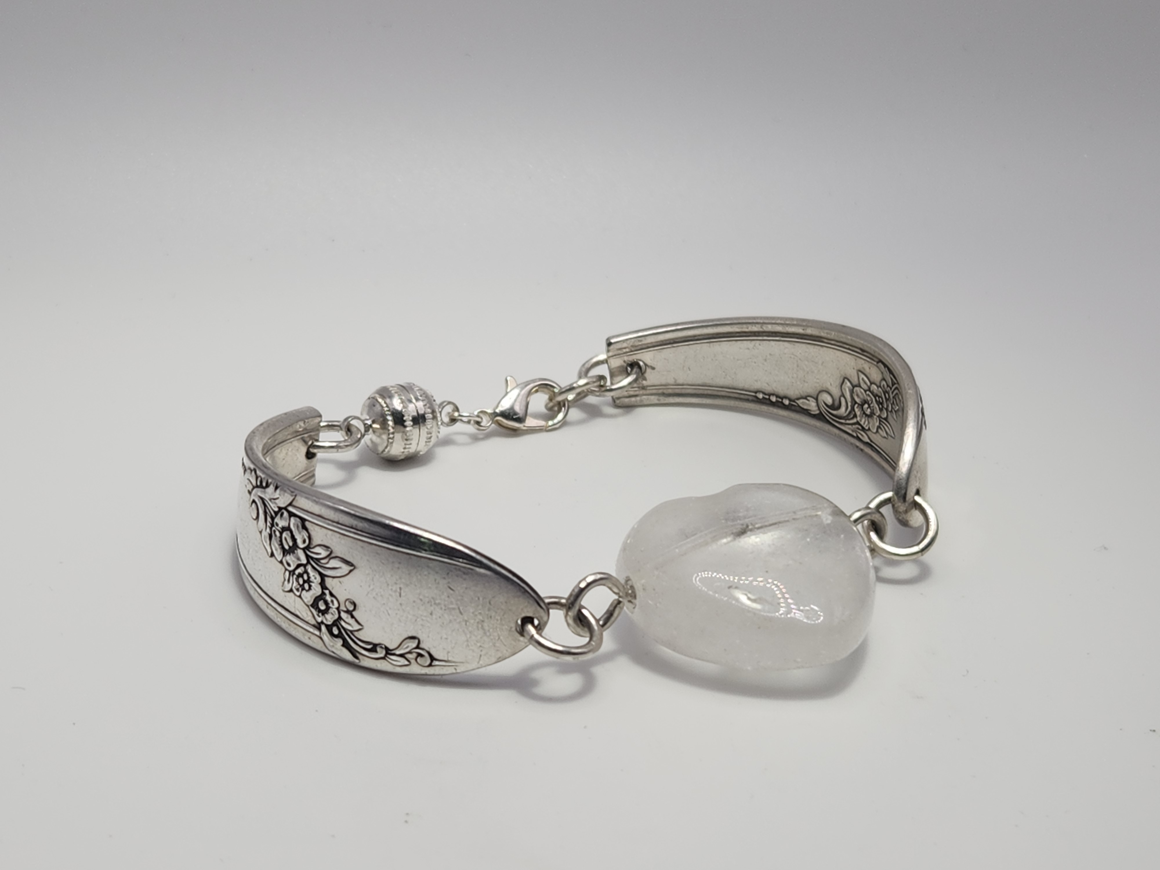 Clear Quartz Heart Bracelet | Upcycled Silverware Jewelry | Enhance Focus & Align Intentions