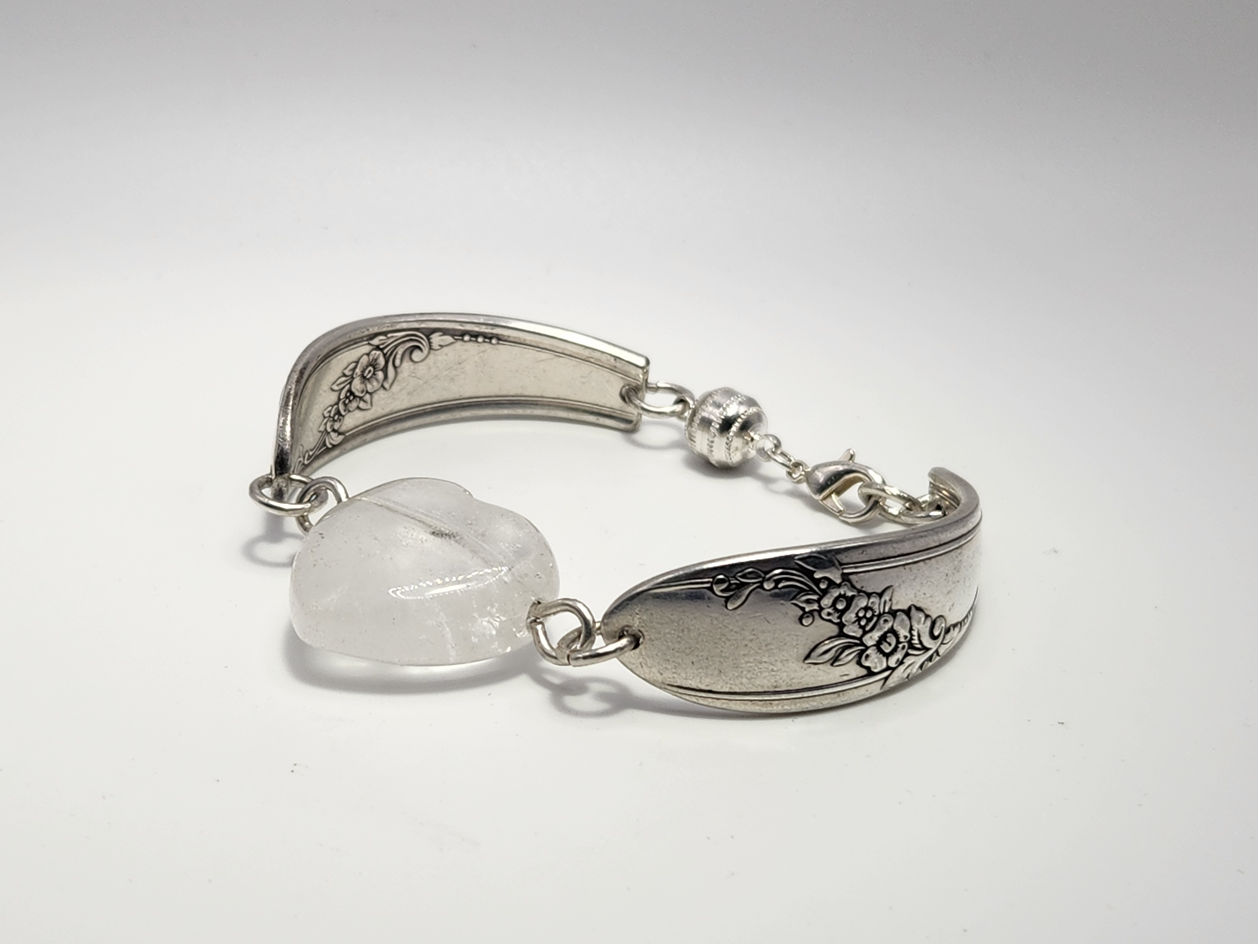 Clear Quartz Heart Bracelet | Upcycled Silverware Jewelry | Enhance Focus & Align Intentions