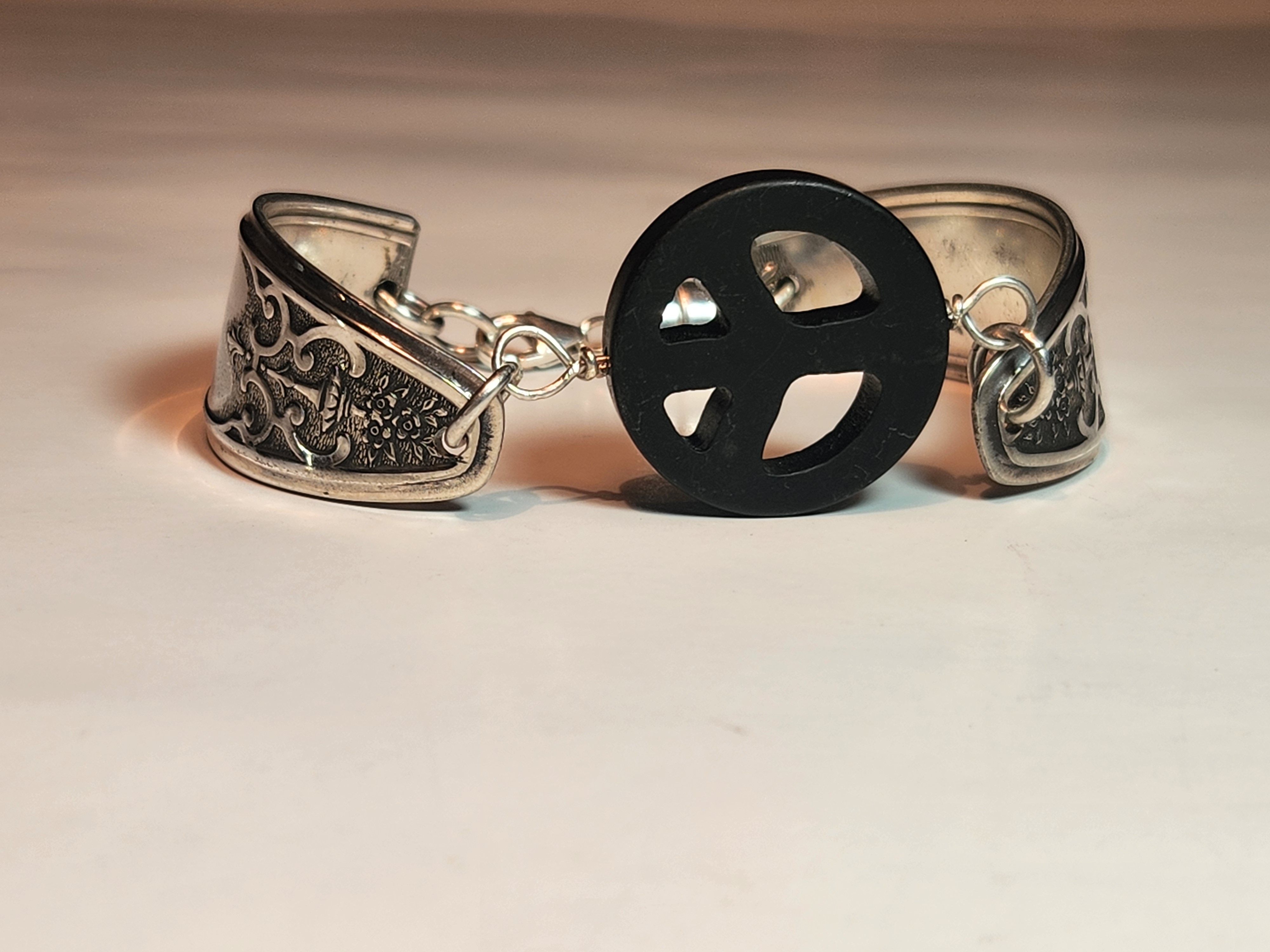 Lady Doris Onyx Piece Sign Silverware Bracelet |Strength & Serenity 