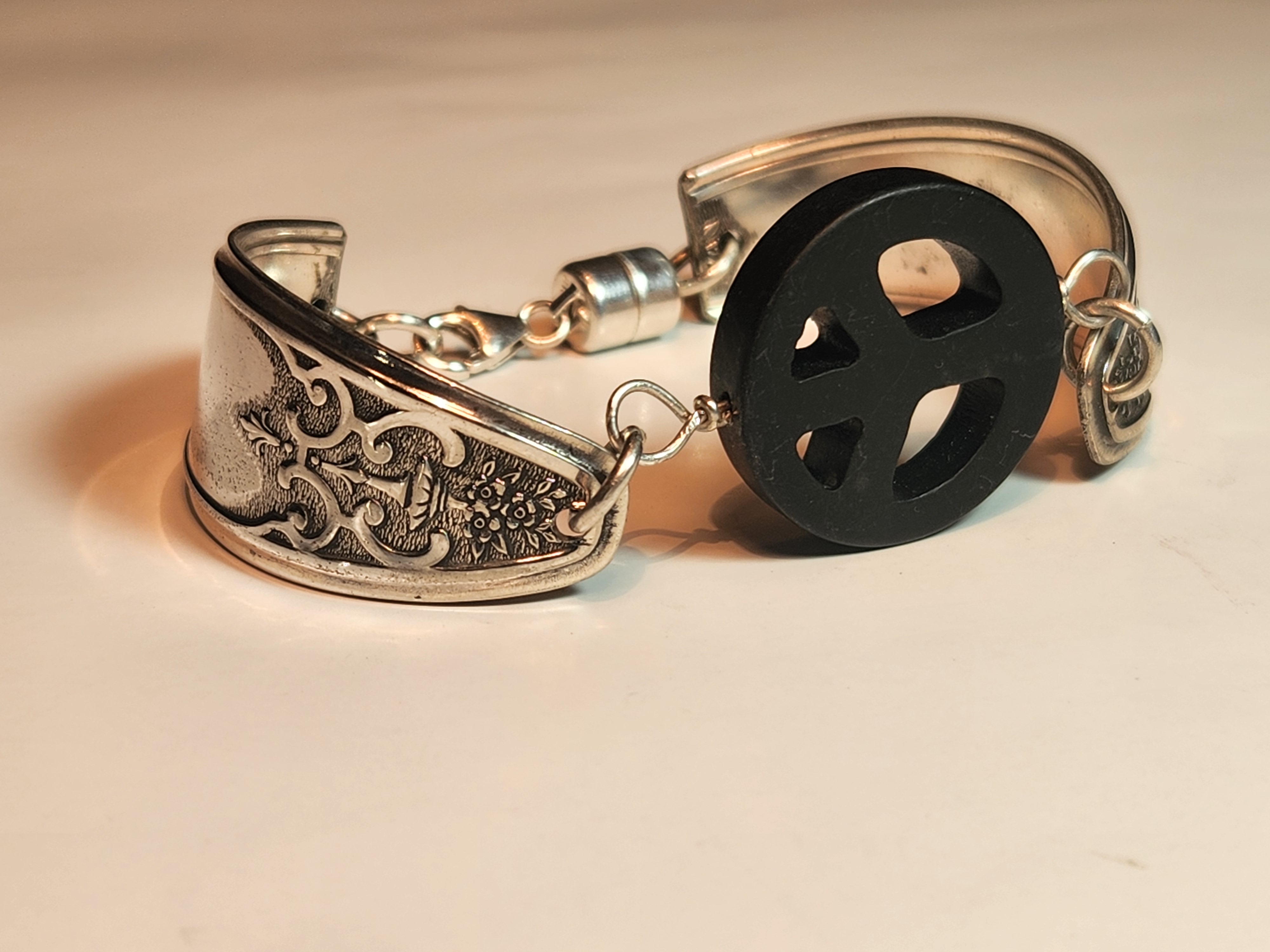 Lady Doris Onyx Piece Sign Silverware Bracelet |Strength & Serenity 