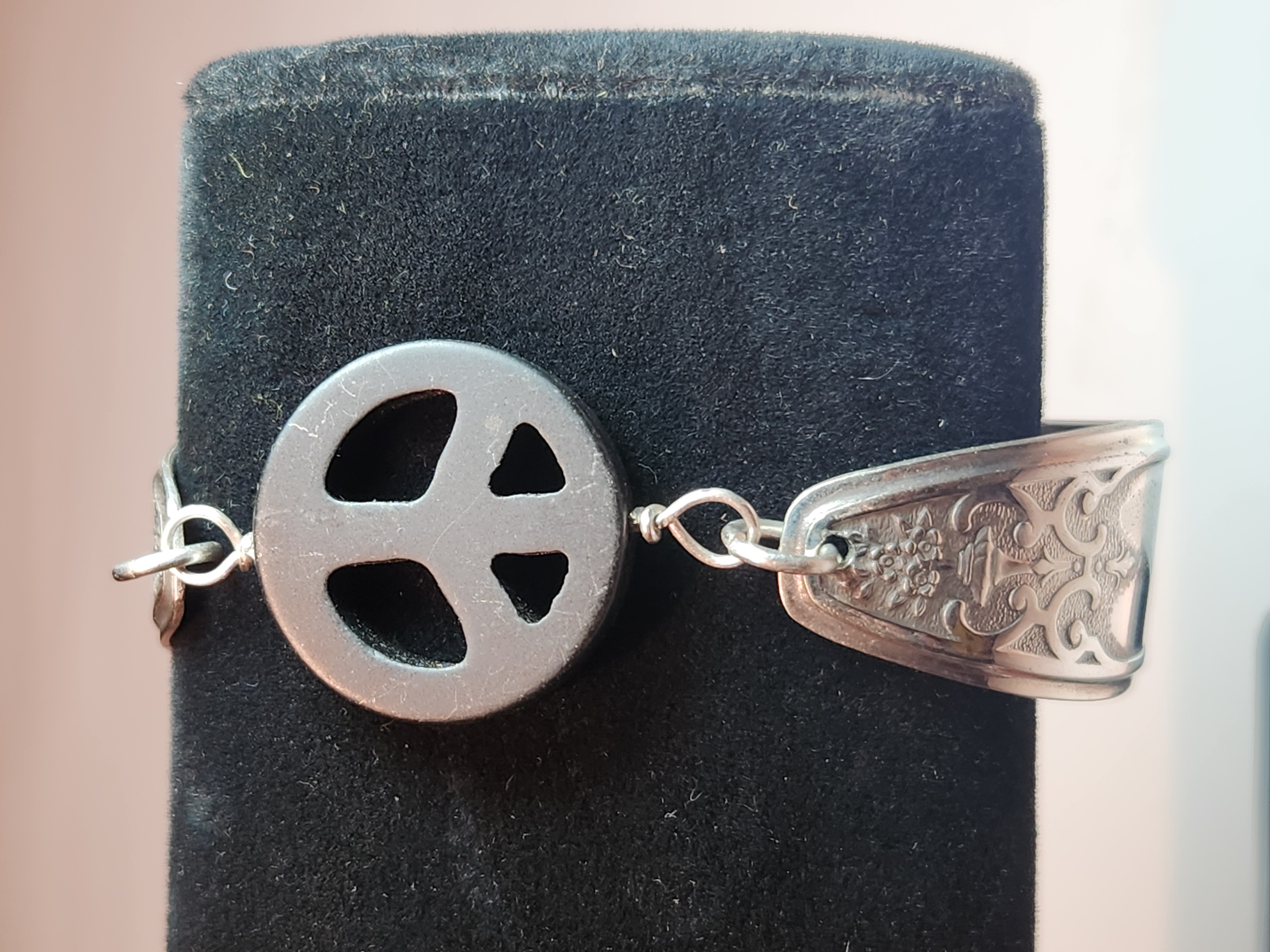 Lady Doris Onyx Piece Sign Silverware Bracelet |Strength & Serenity 