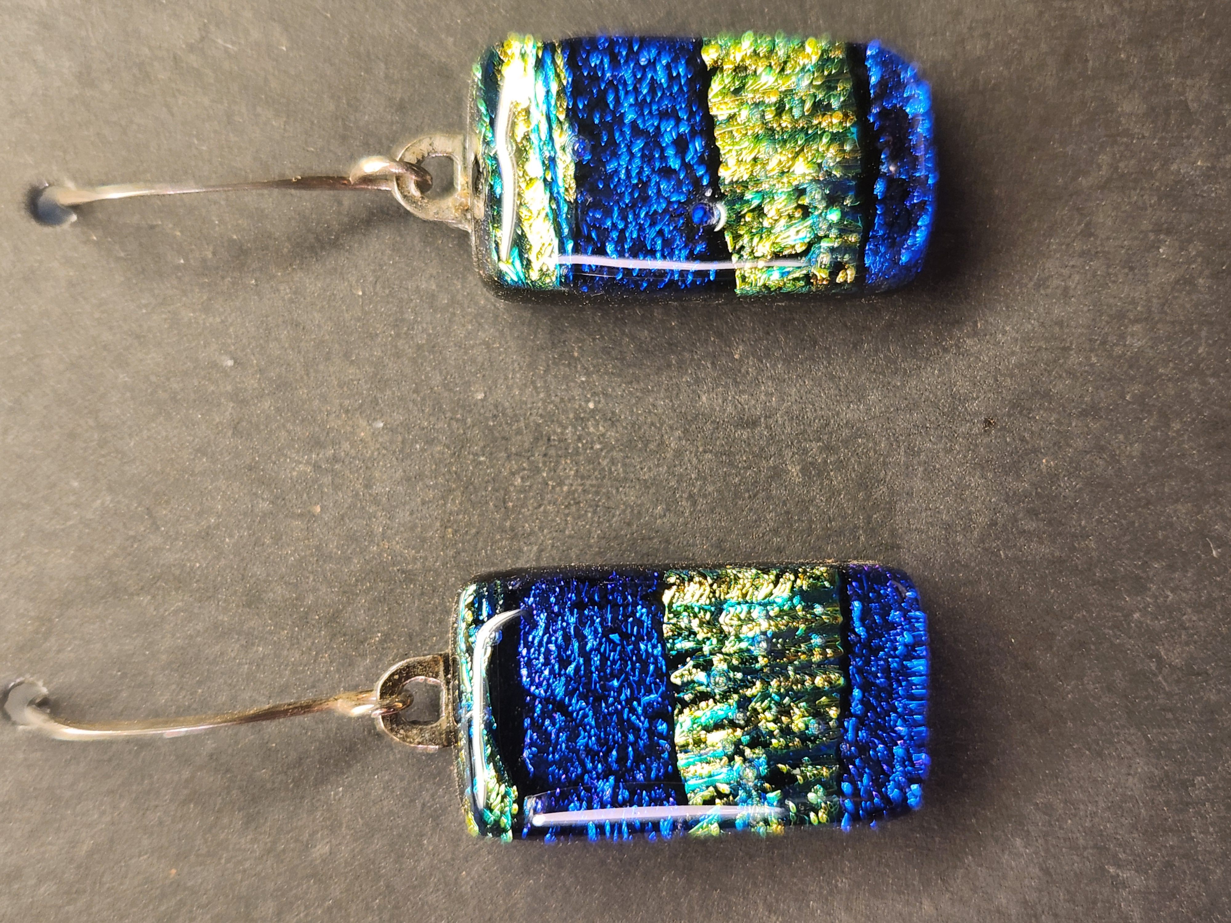 Blue & Gold Dichroic Fused Glass Earrings