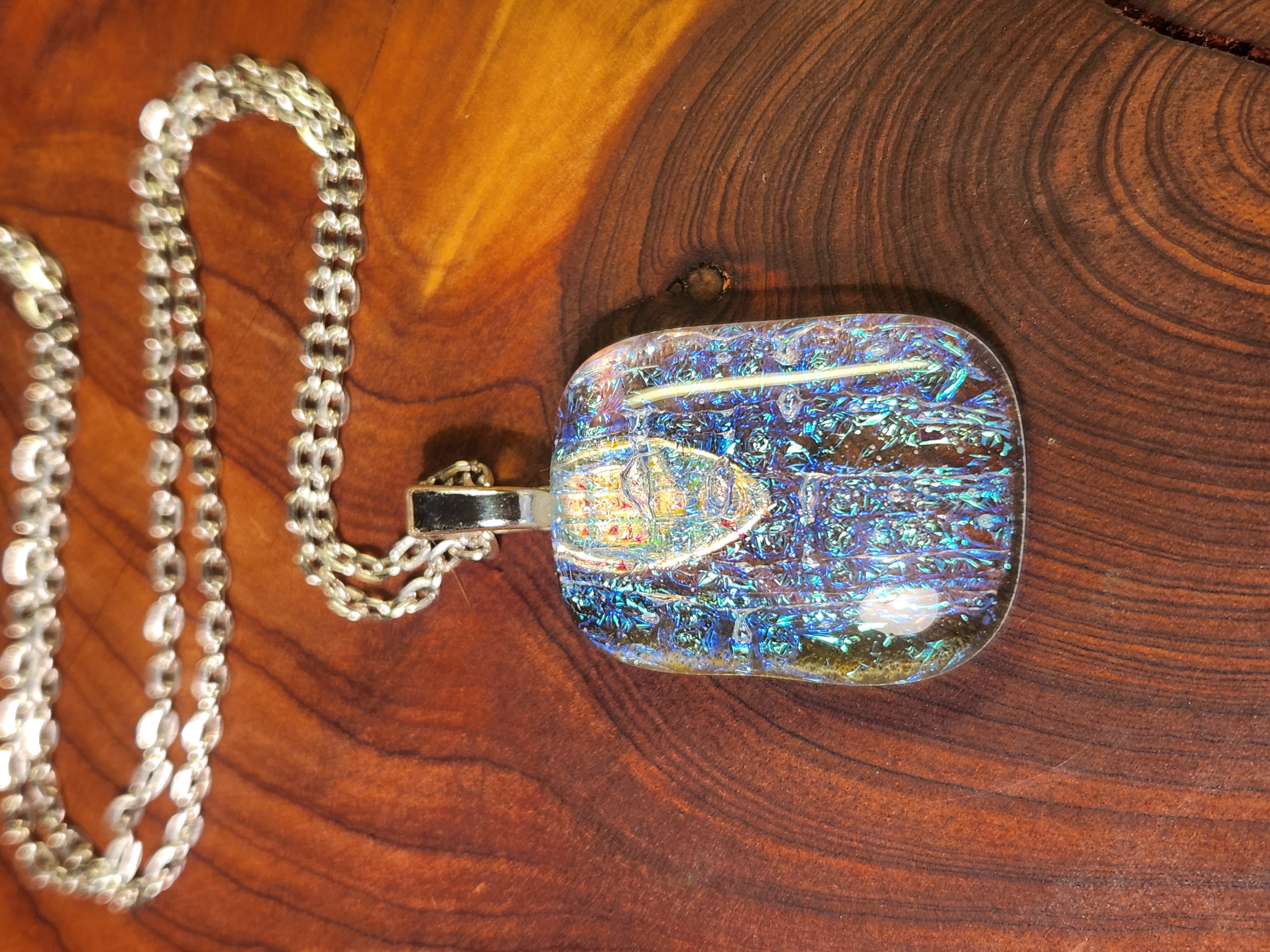 Aqua Fire Iridescent Dichroic Fused Glass Necklace