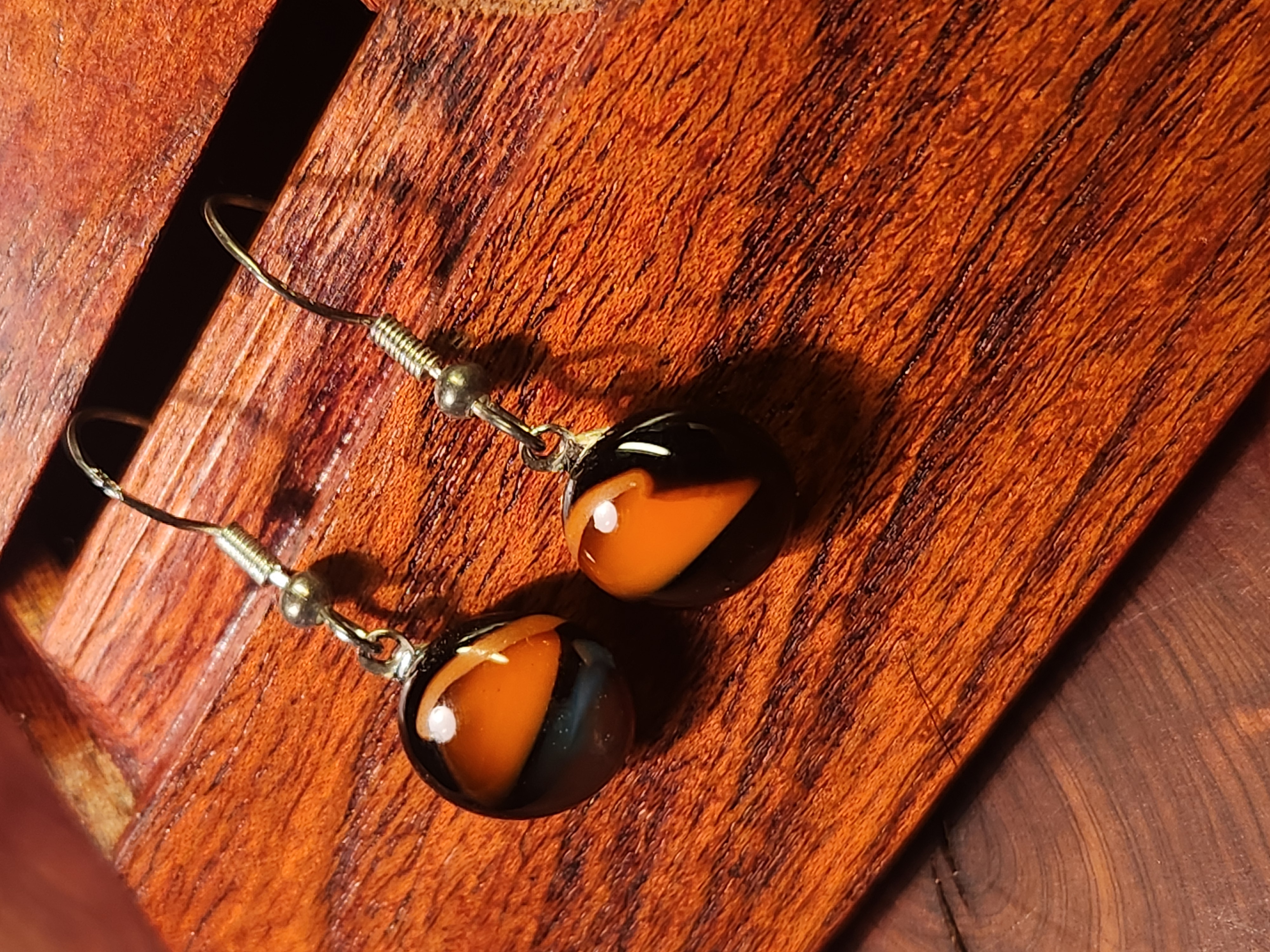 Orange & Black Dichroic Fused Glass Earrings