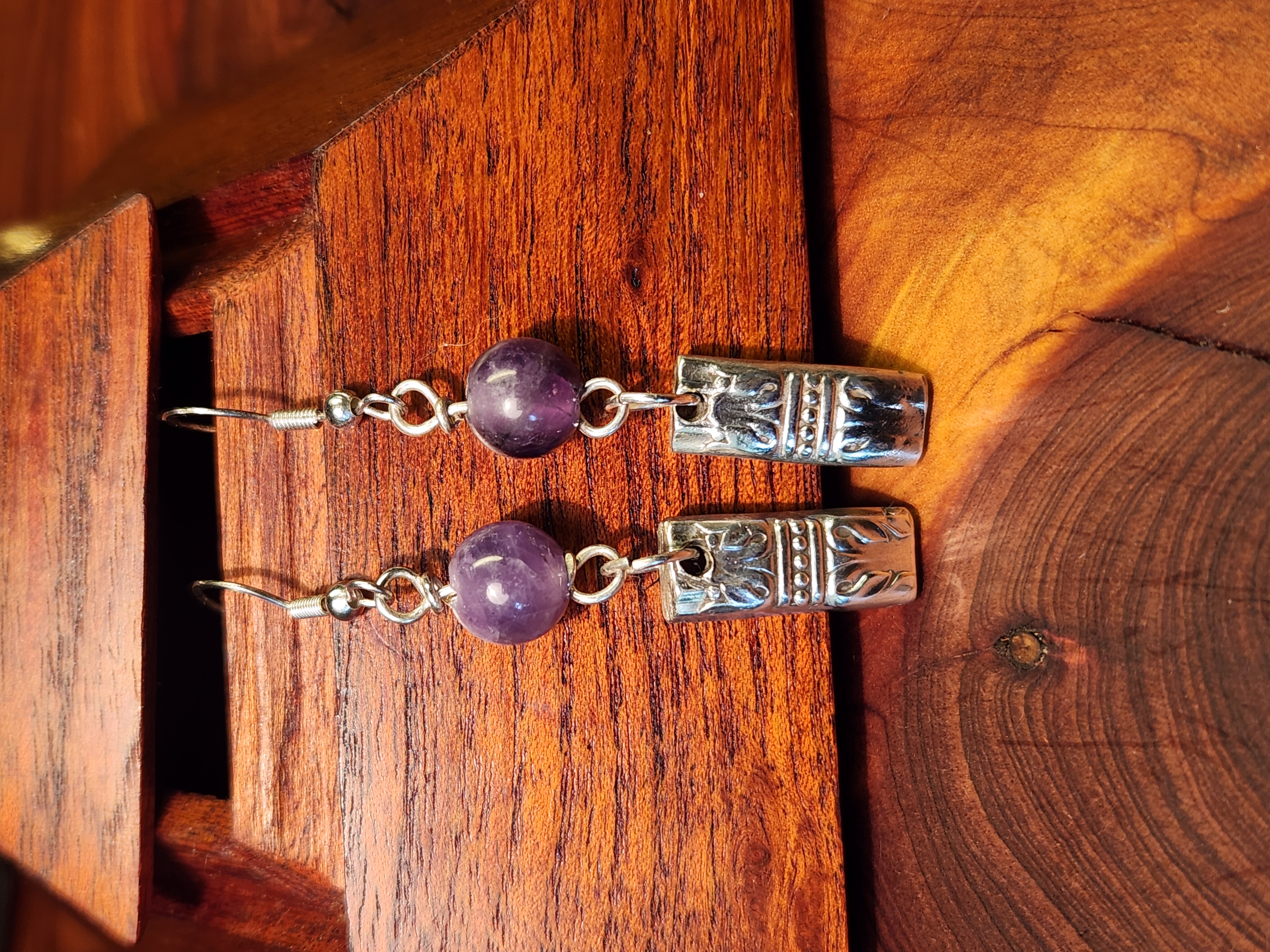 Antique Silverware Earrings with Amethyst