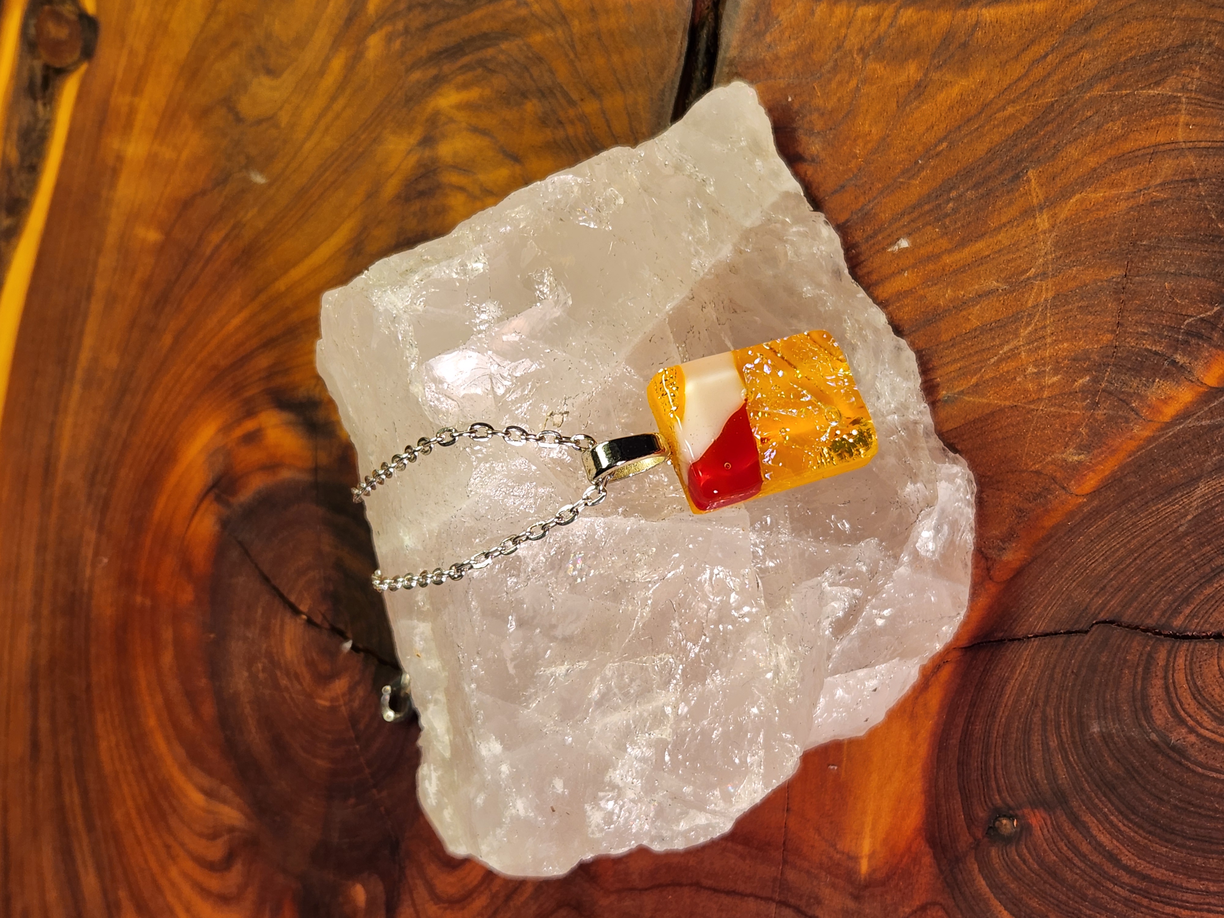 Golden Ember & Red Dichroic Fused Glass Necklace