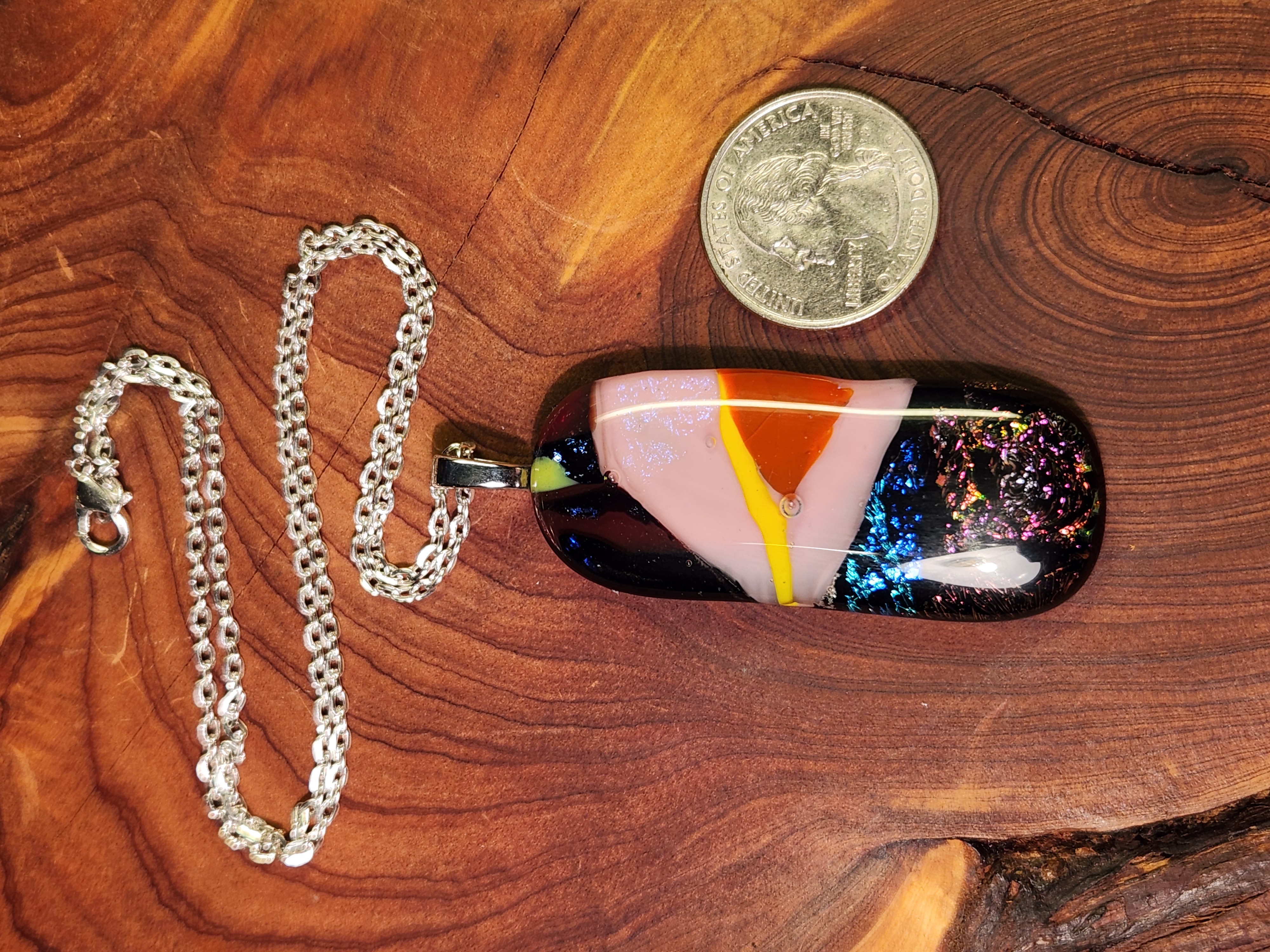 Abstract Multicolor Dichroic Fused Glass Necklace
