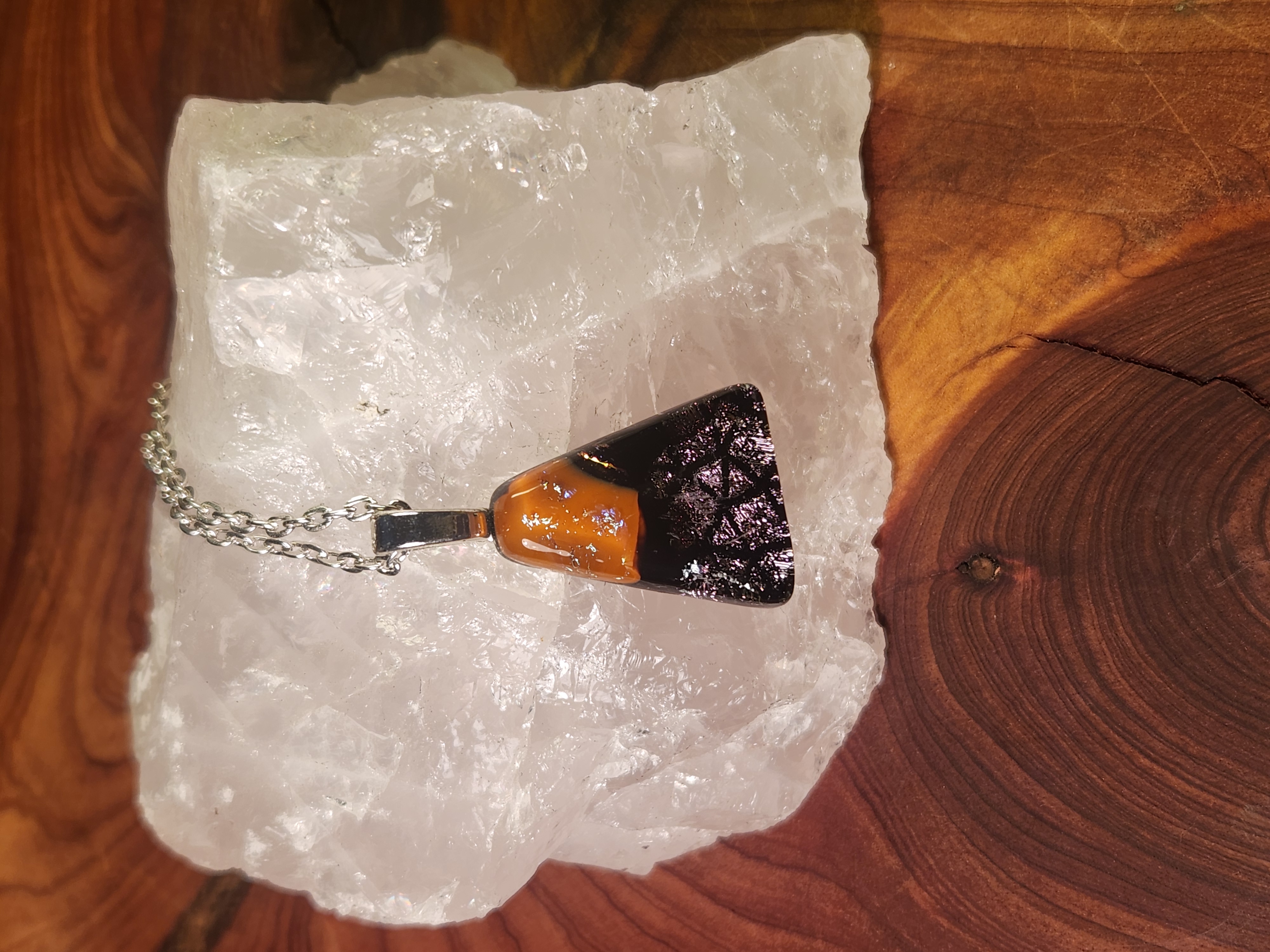 Orange Ember Glow Dichroic Fused Glass Necklace