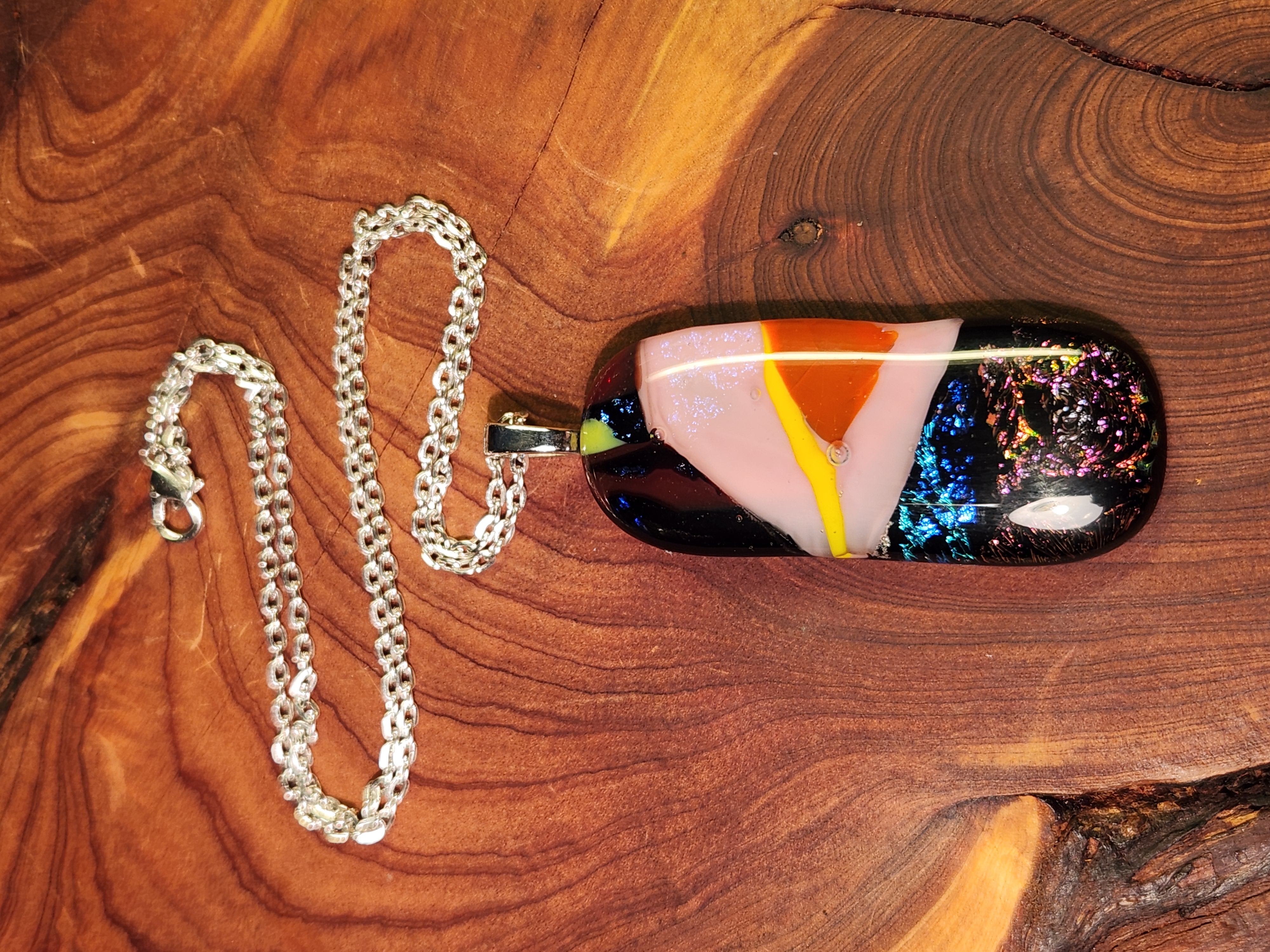 Abstract Multicolor Dichroic Fused Glass Necklace