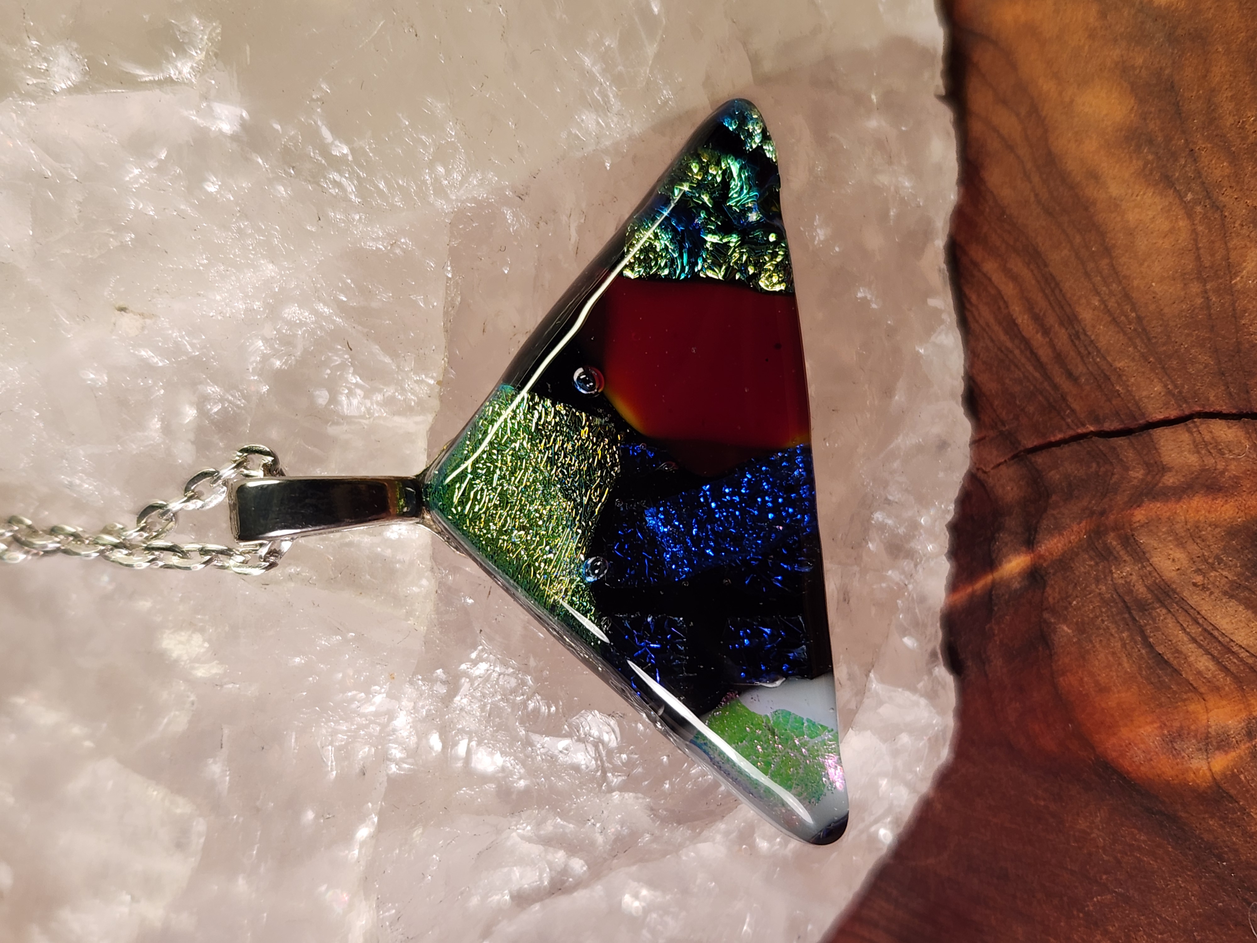 Triangular Mosaic Dichroic Fused Glass Necklace