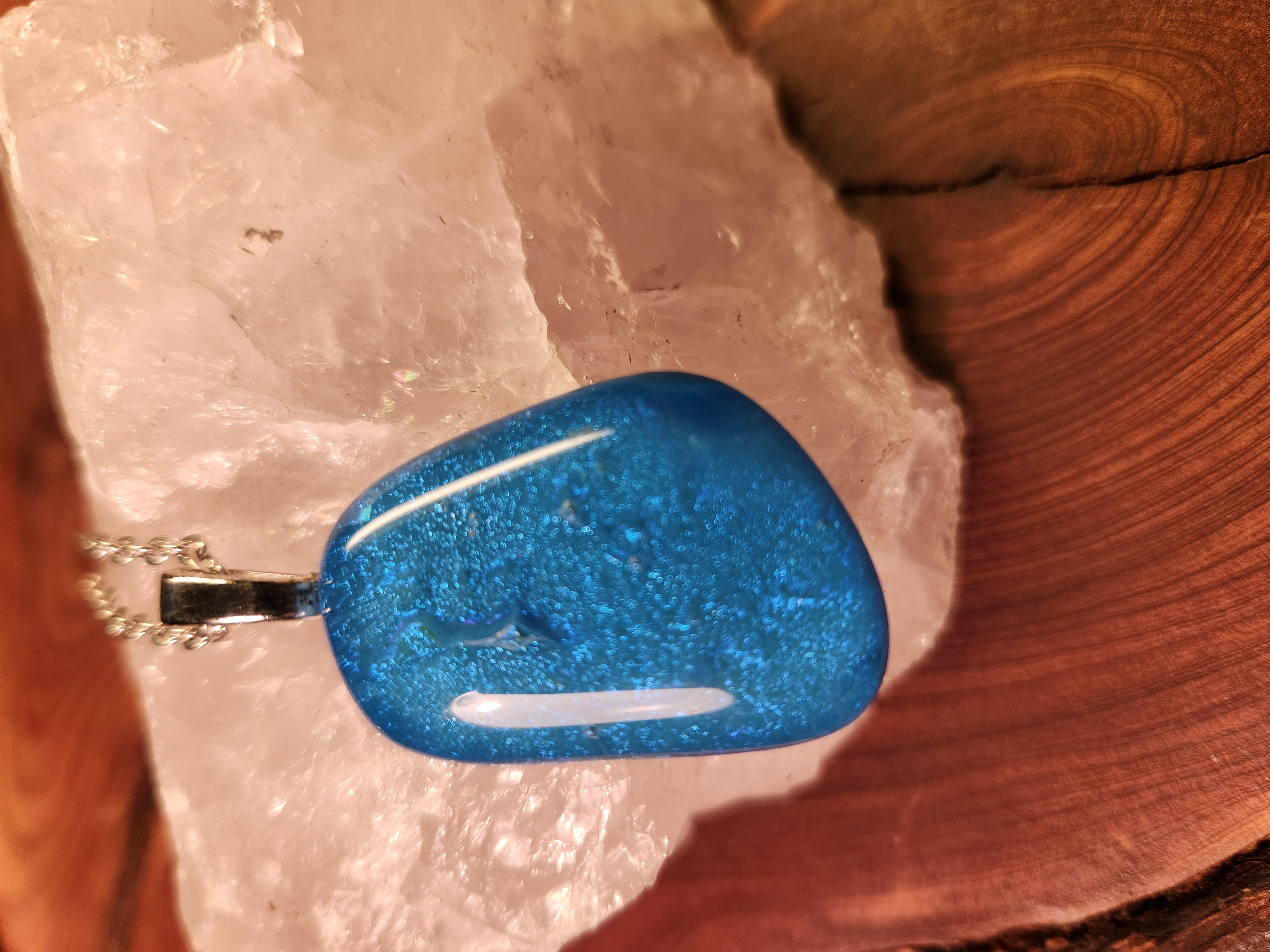 Ocean Blue Dichroic Fused Glass Necklace