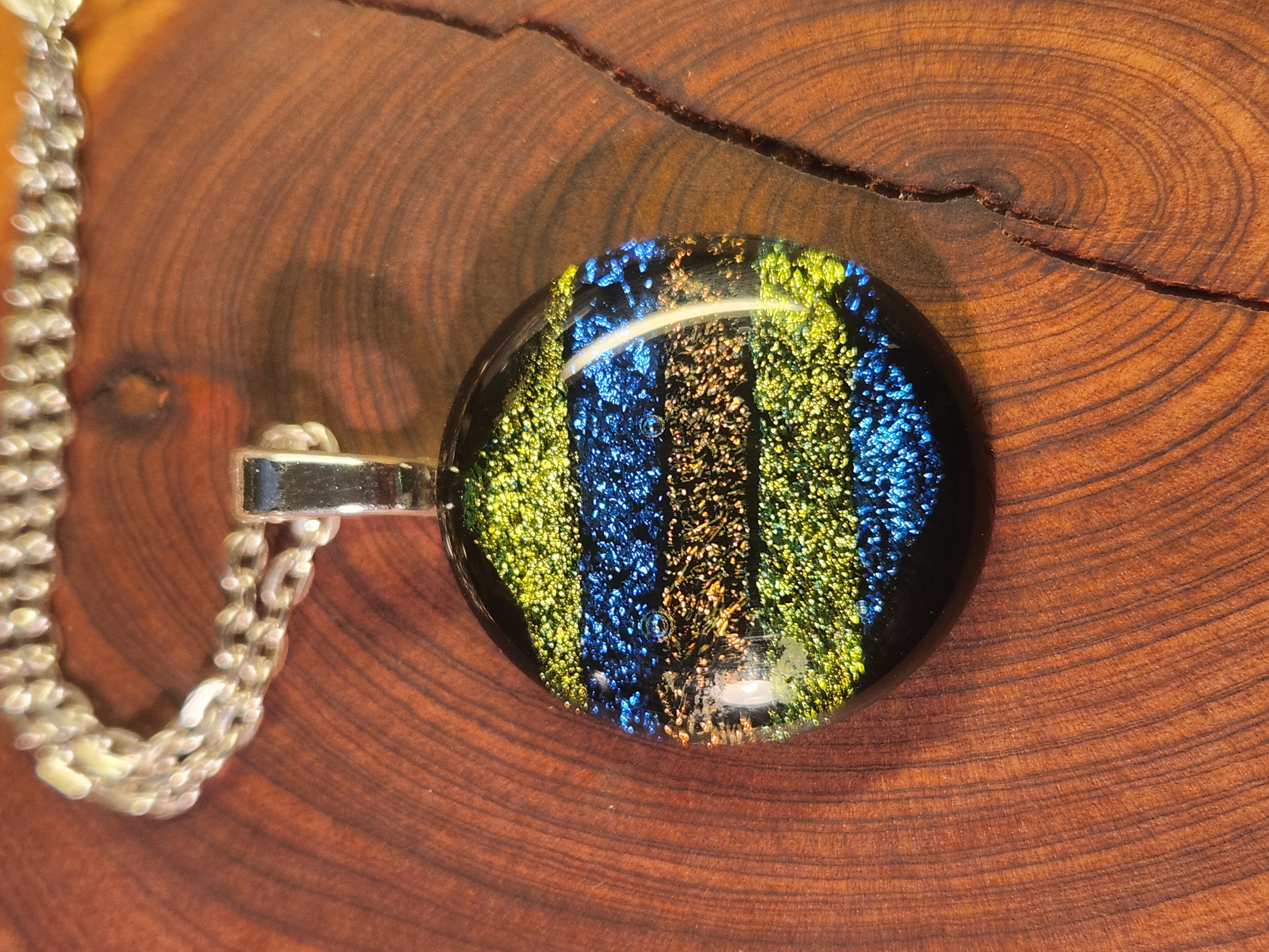 Round Striped Dichroic Fused Glass Necklace