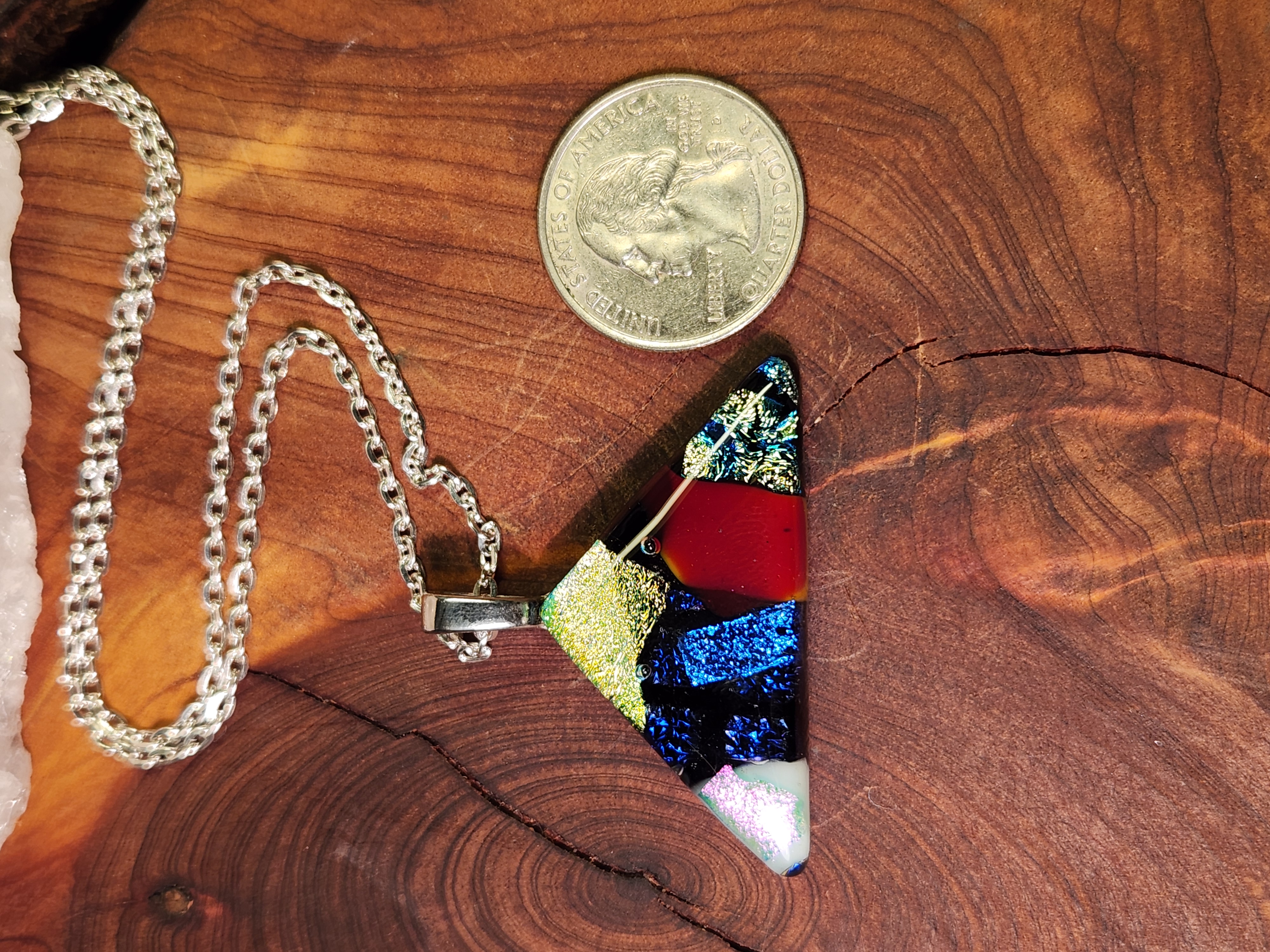 Triangular Mosaic Dichroic Fused Glass Necklace