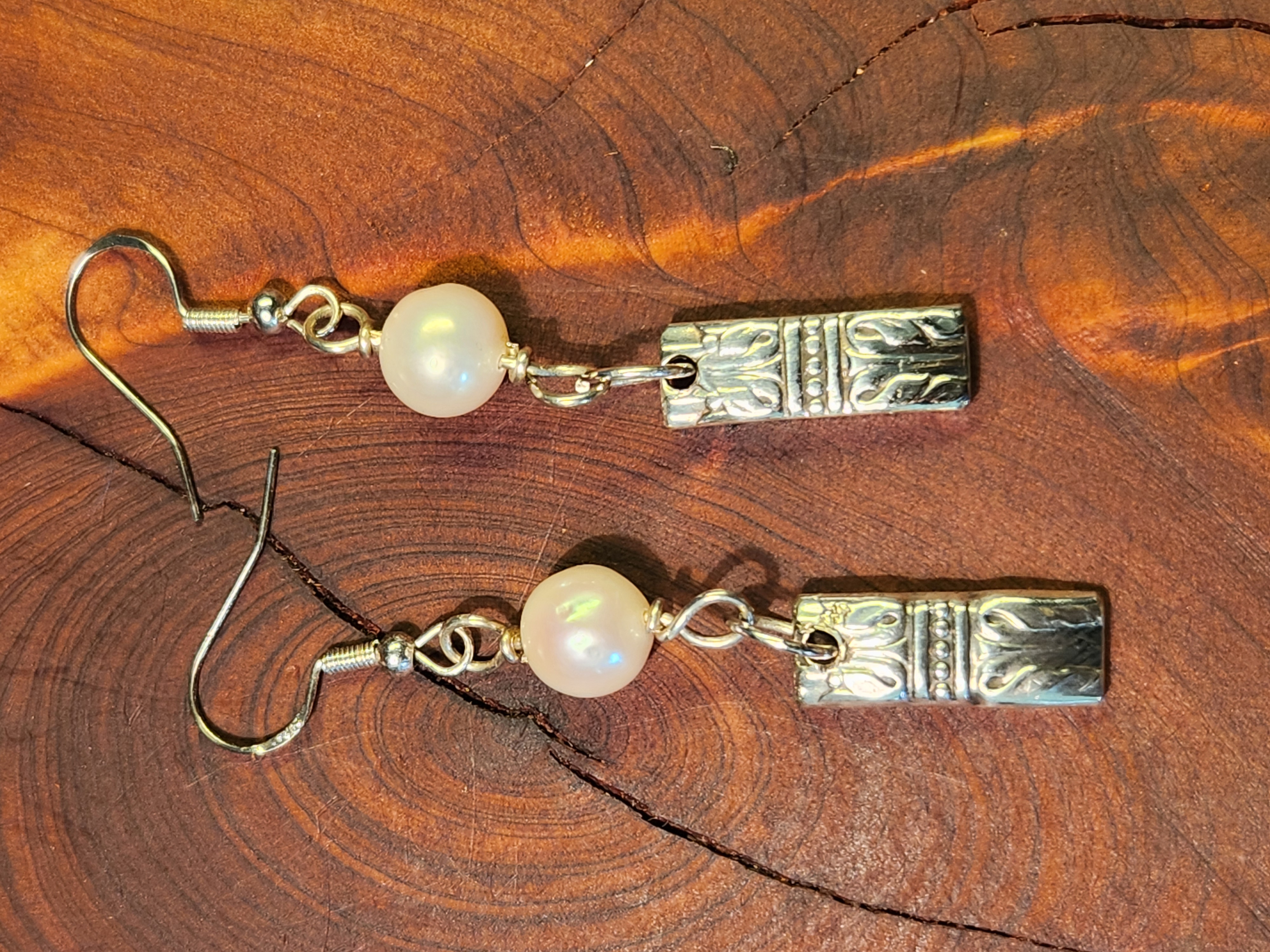 Antique Silverware Earrings with Freshwater Pearls