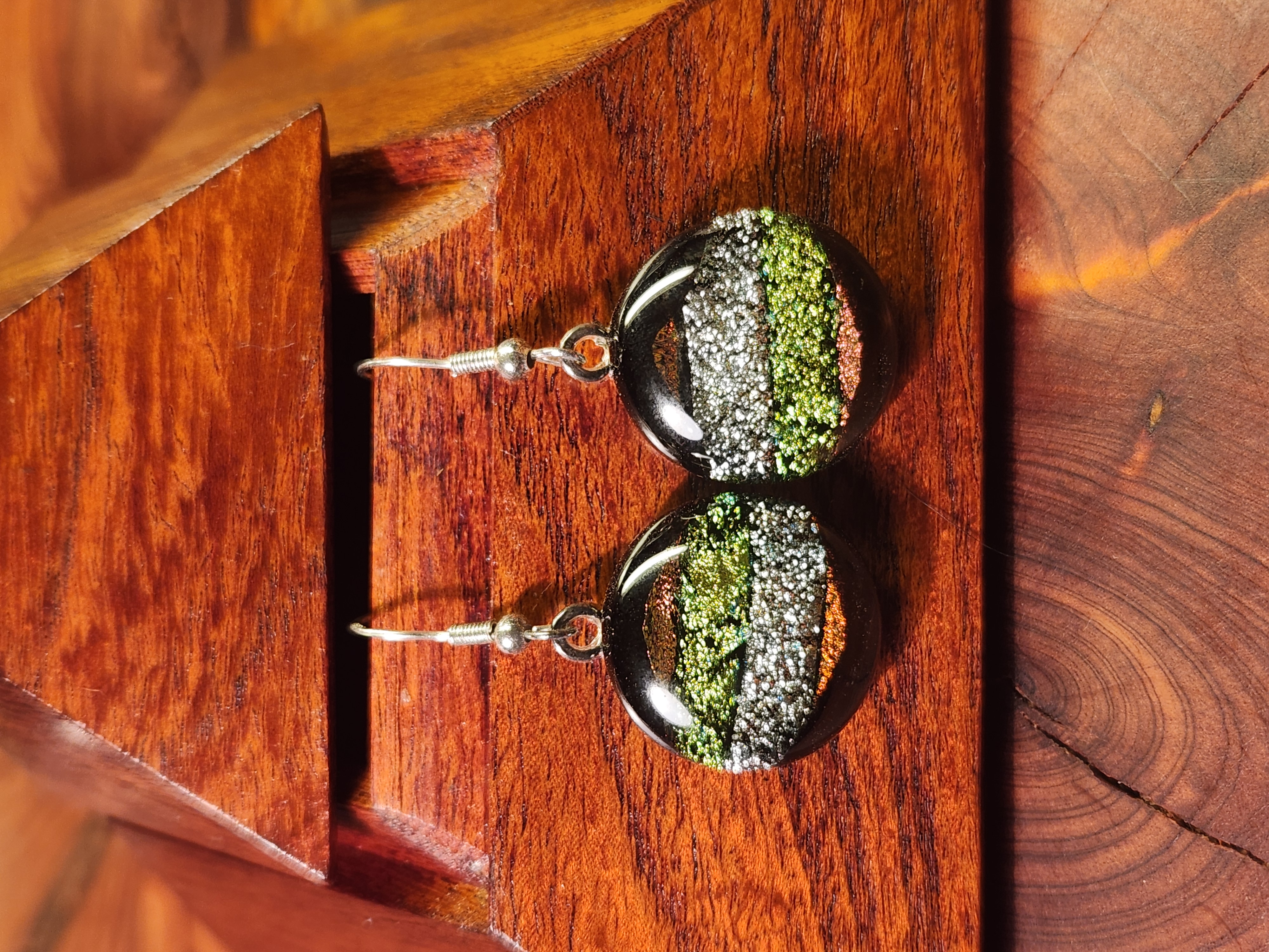 Gold & Aqua Triangle Dichroic Fused Glass Earrings