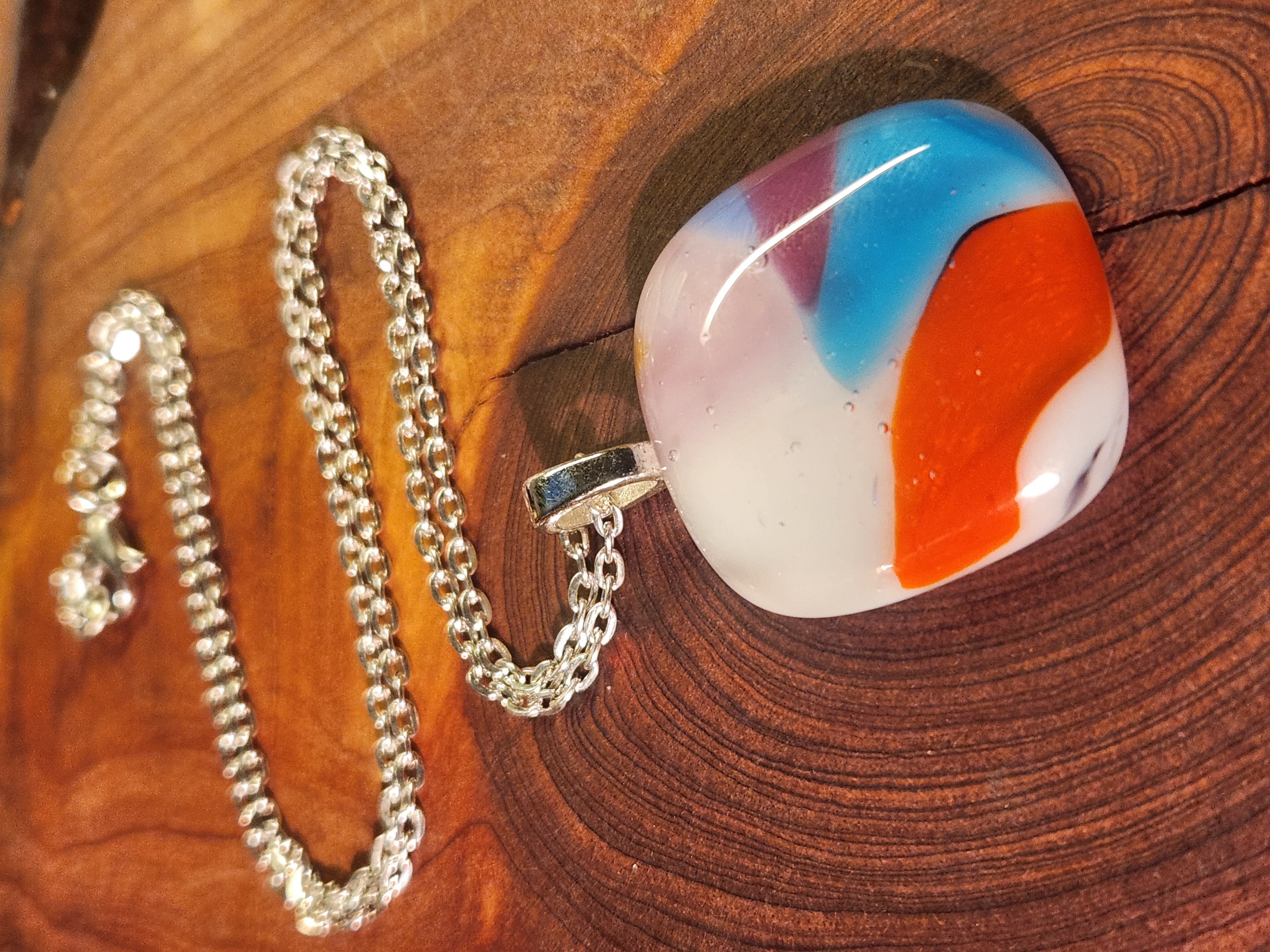Color Swirl Fused Art Glass Necklace