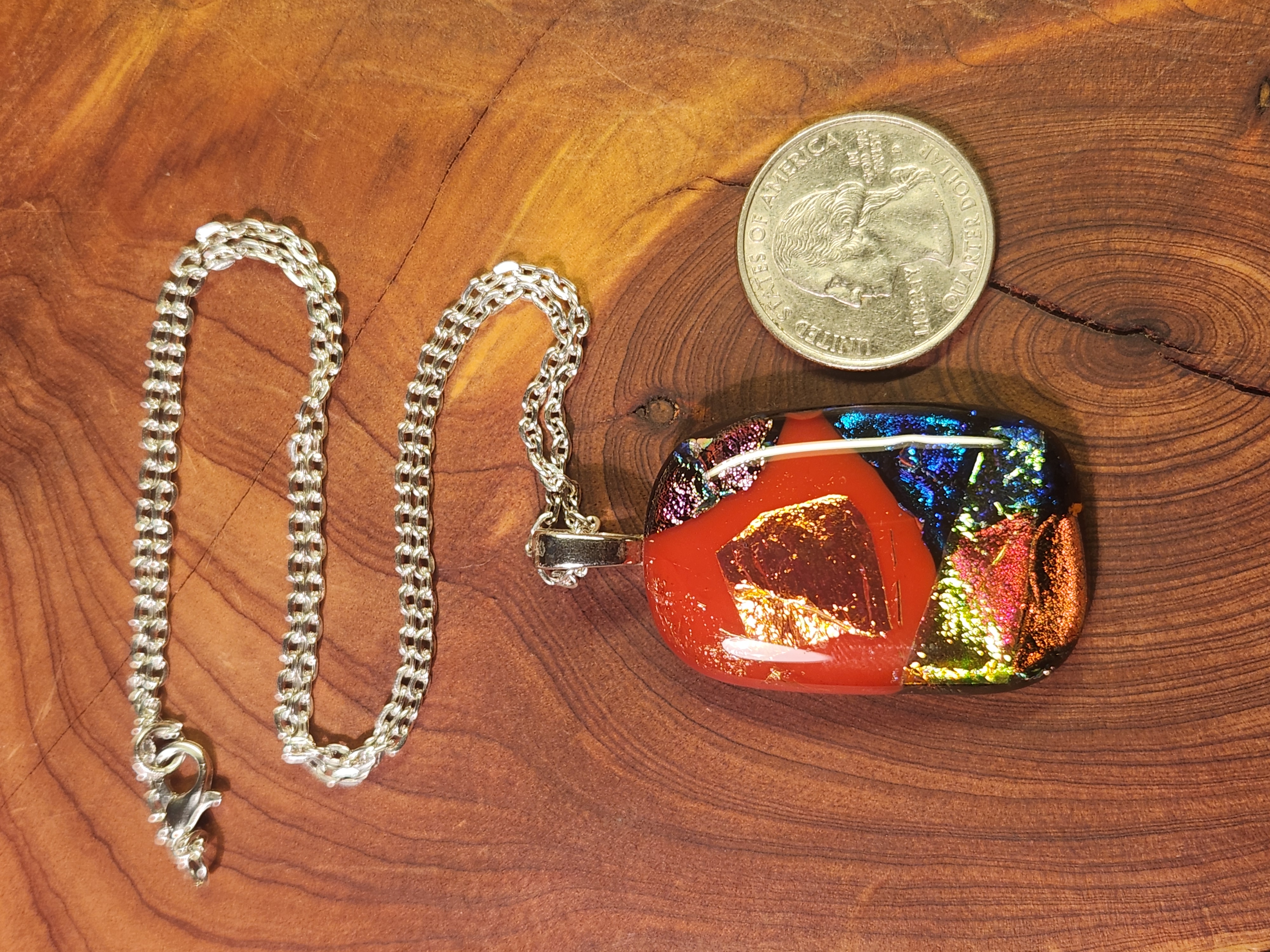 Fiery Red Dichroic Fused Glass Necklace
