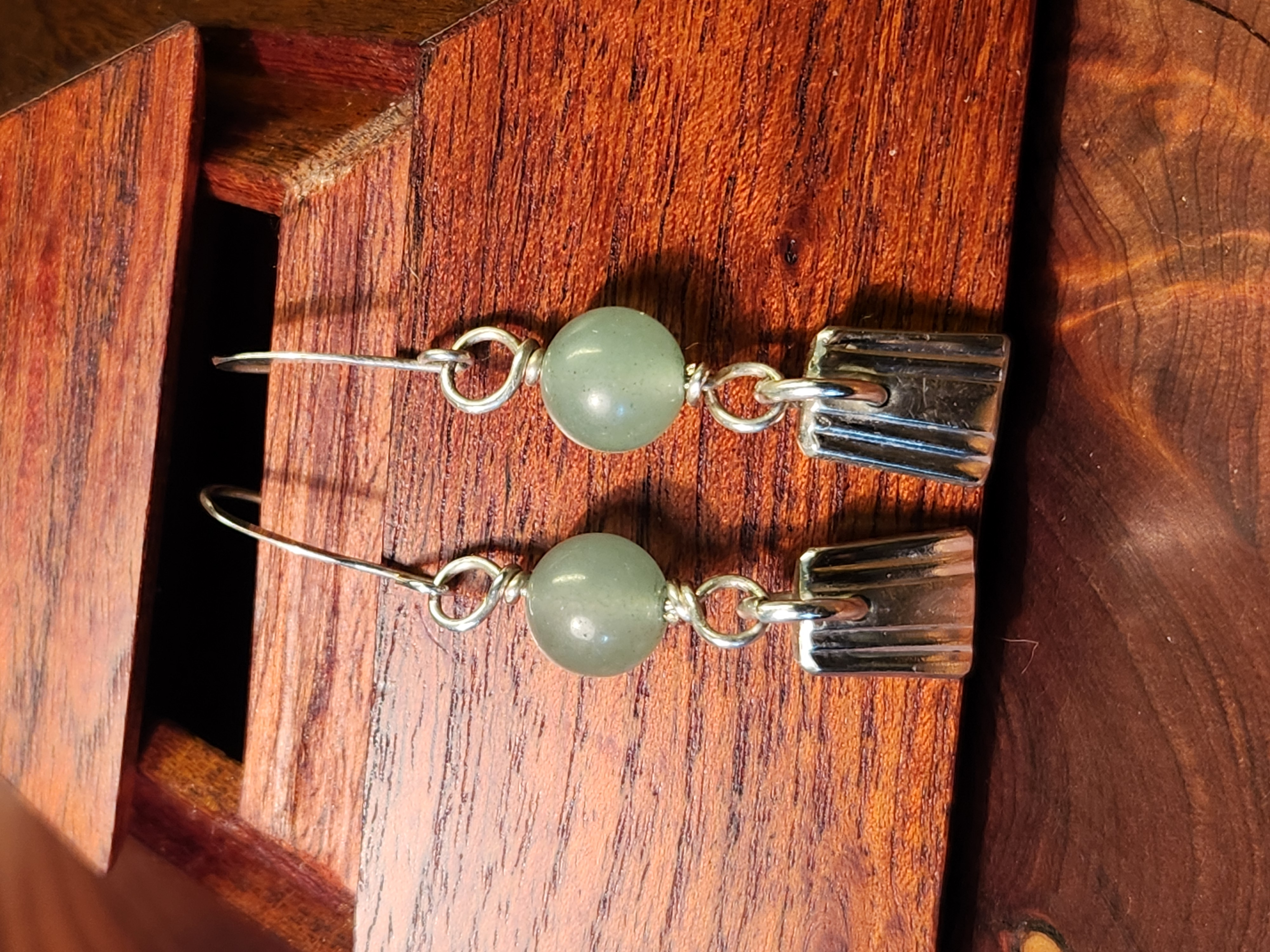 Antique Silverware Earrings with Jade