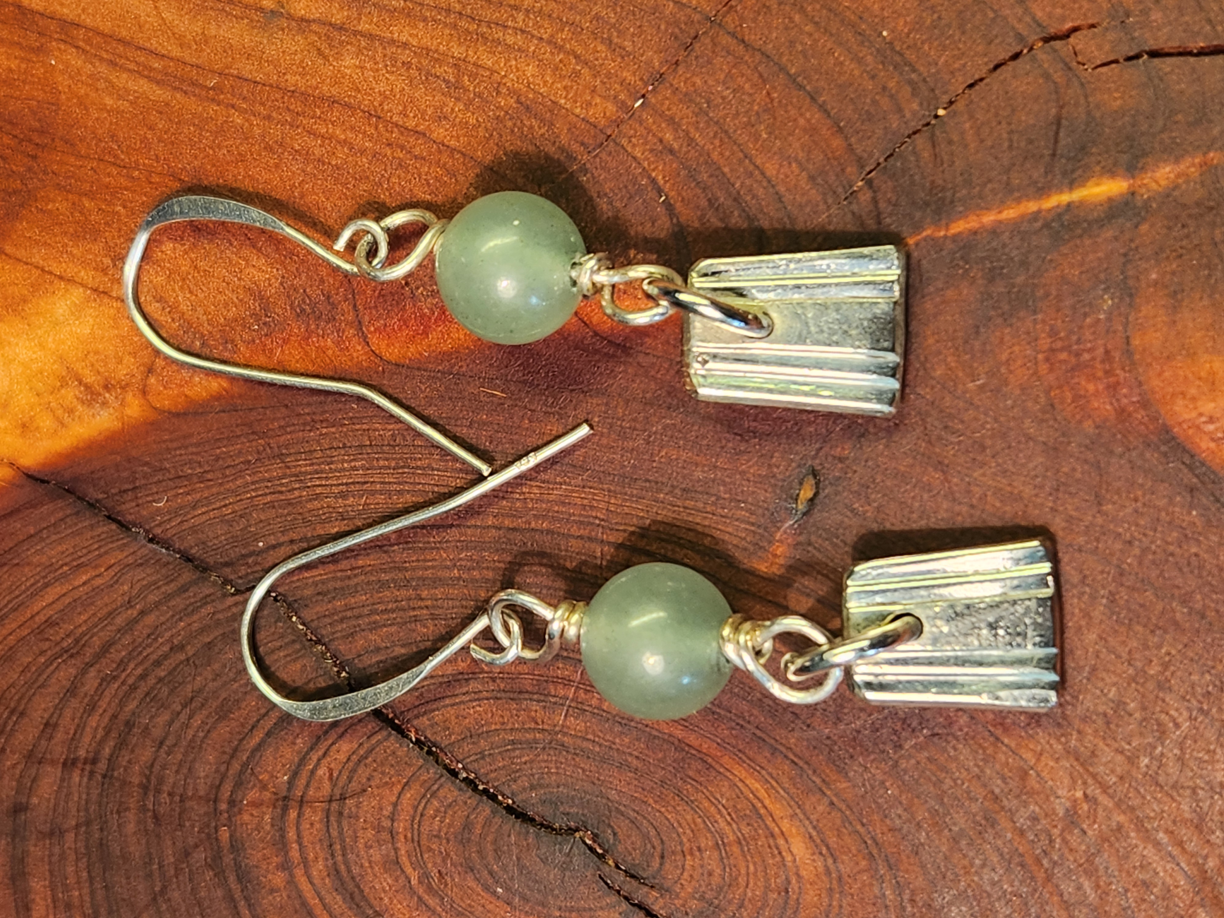Antique Silverware Earrings with Jade