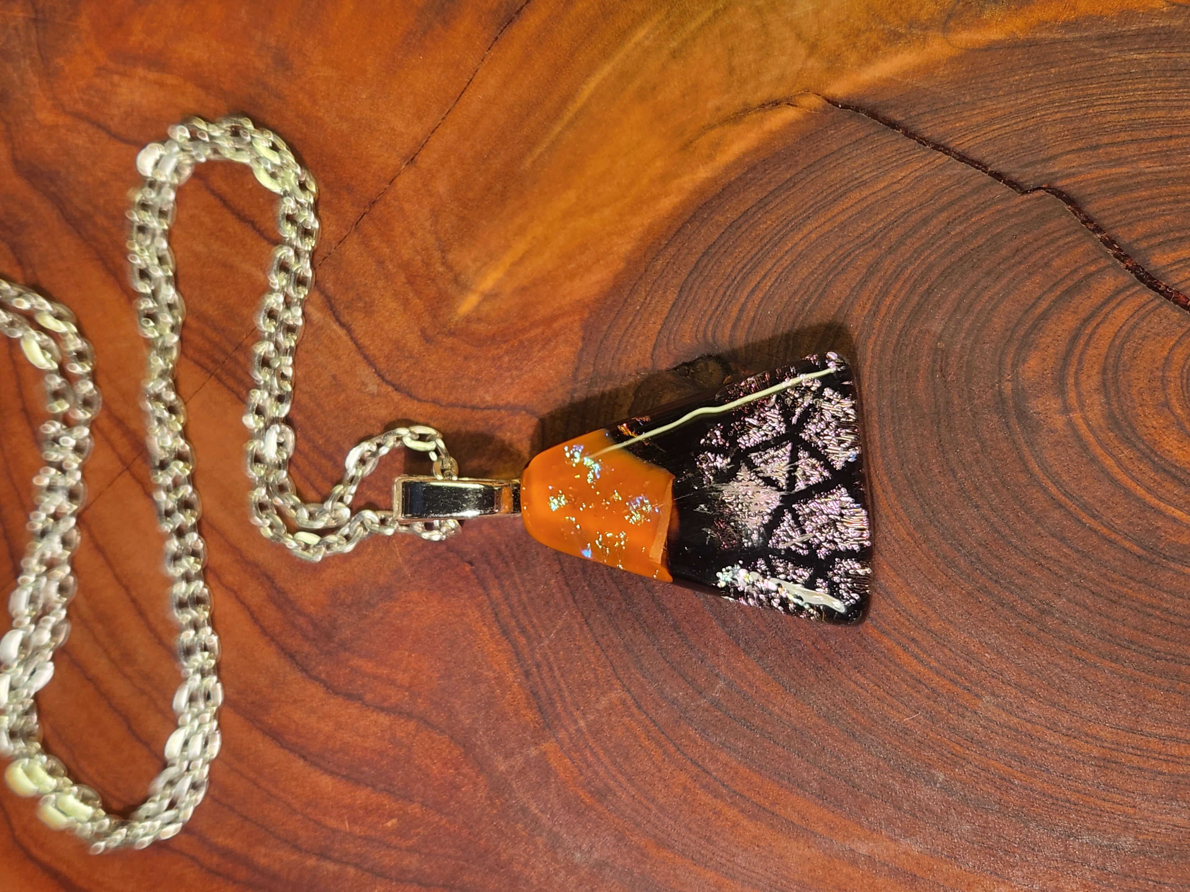 Orange Ember Glow Dichroic Fused Glass Necklace