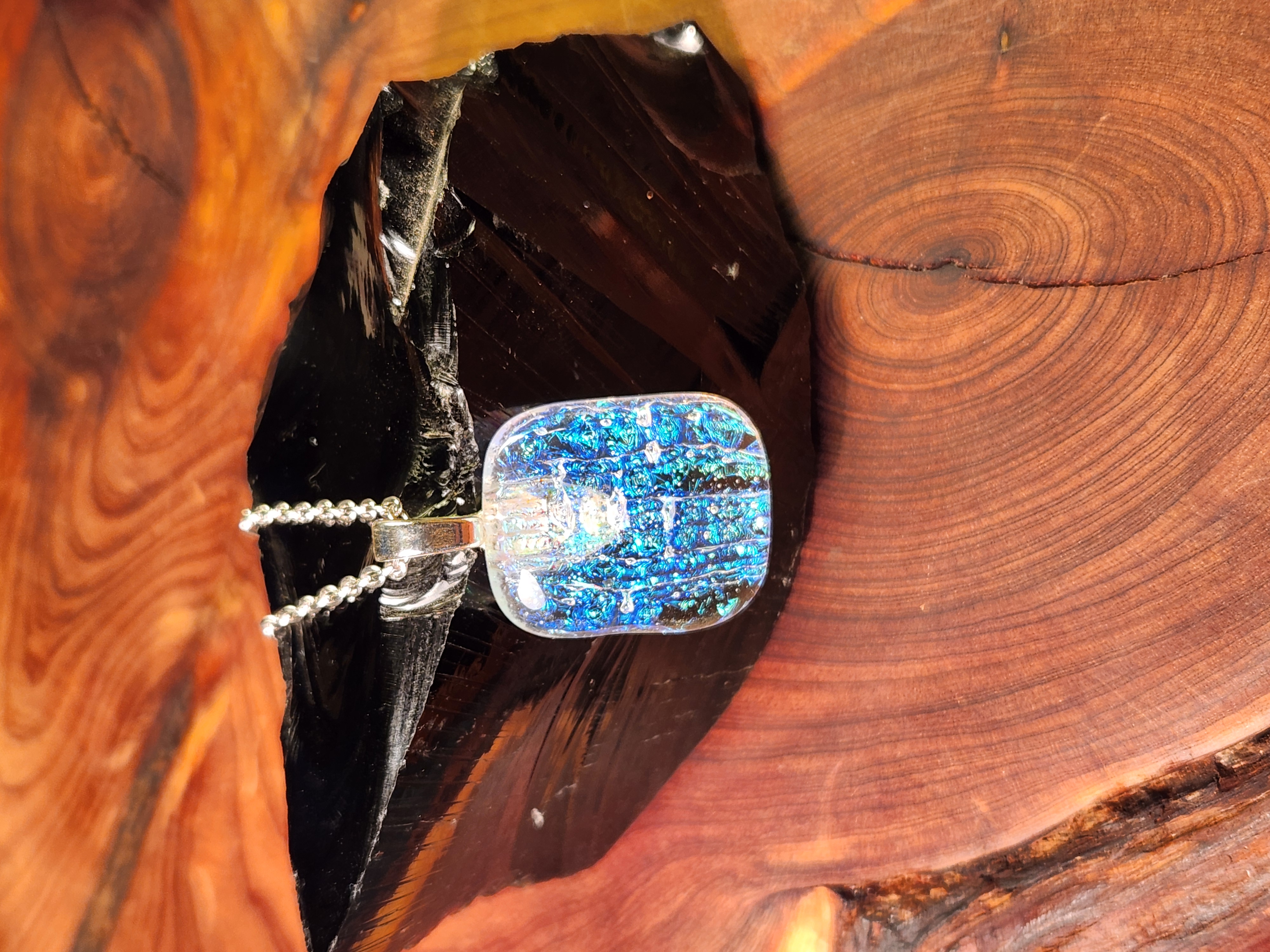 Aqua Fire Iridescent Dichroic Fused Glass Necklace