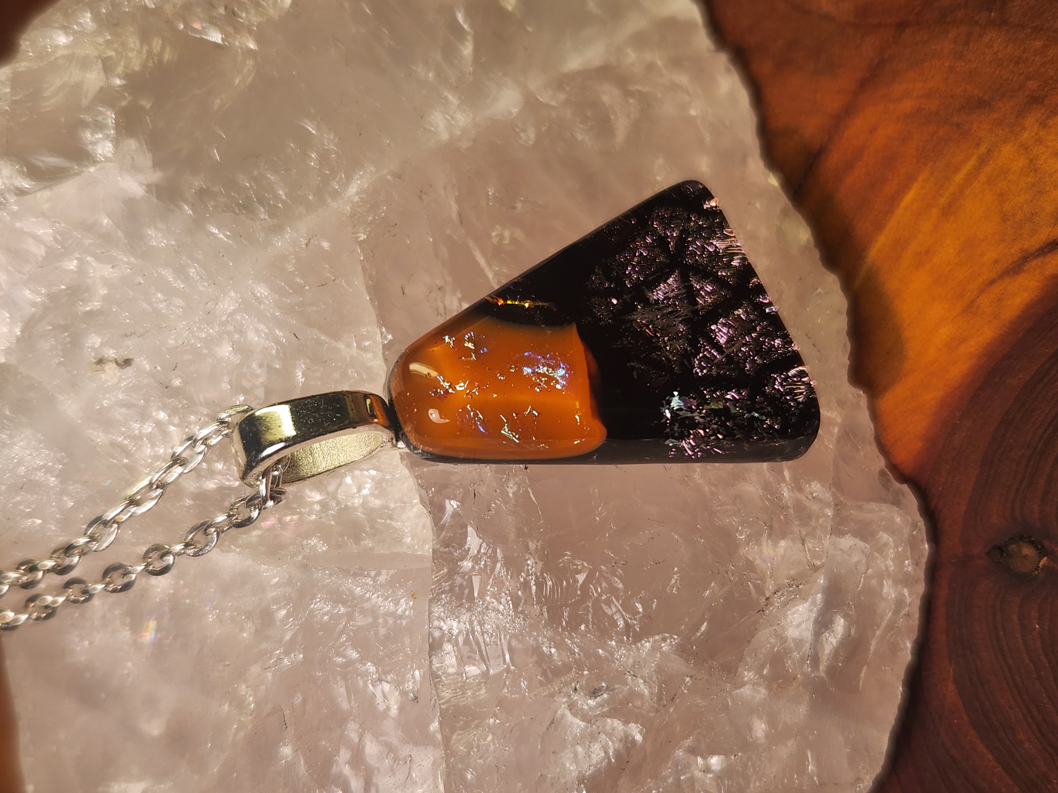 Orange Ember Glow Dichroic Fused Glass Necklace