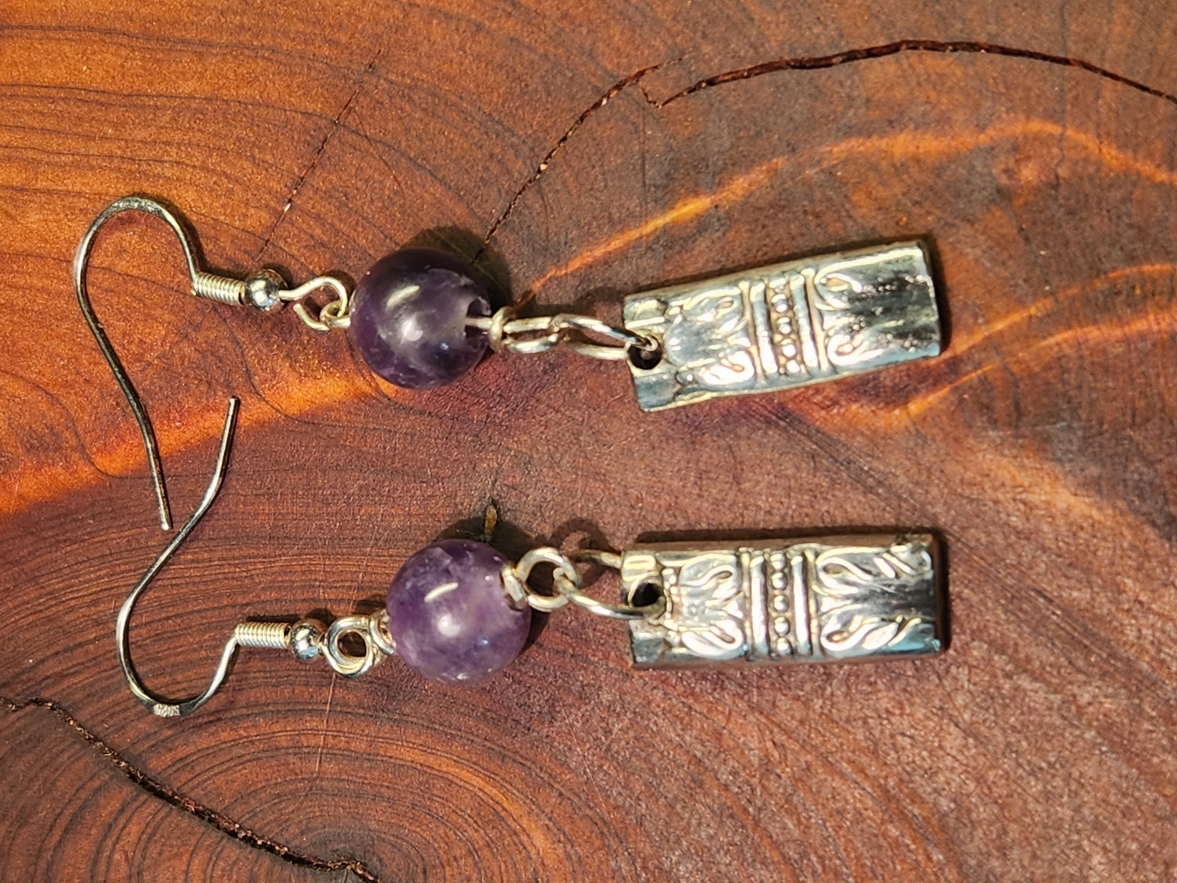 Antique Silverware Earrings with Amethyst