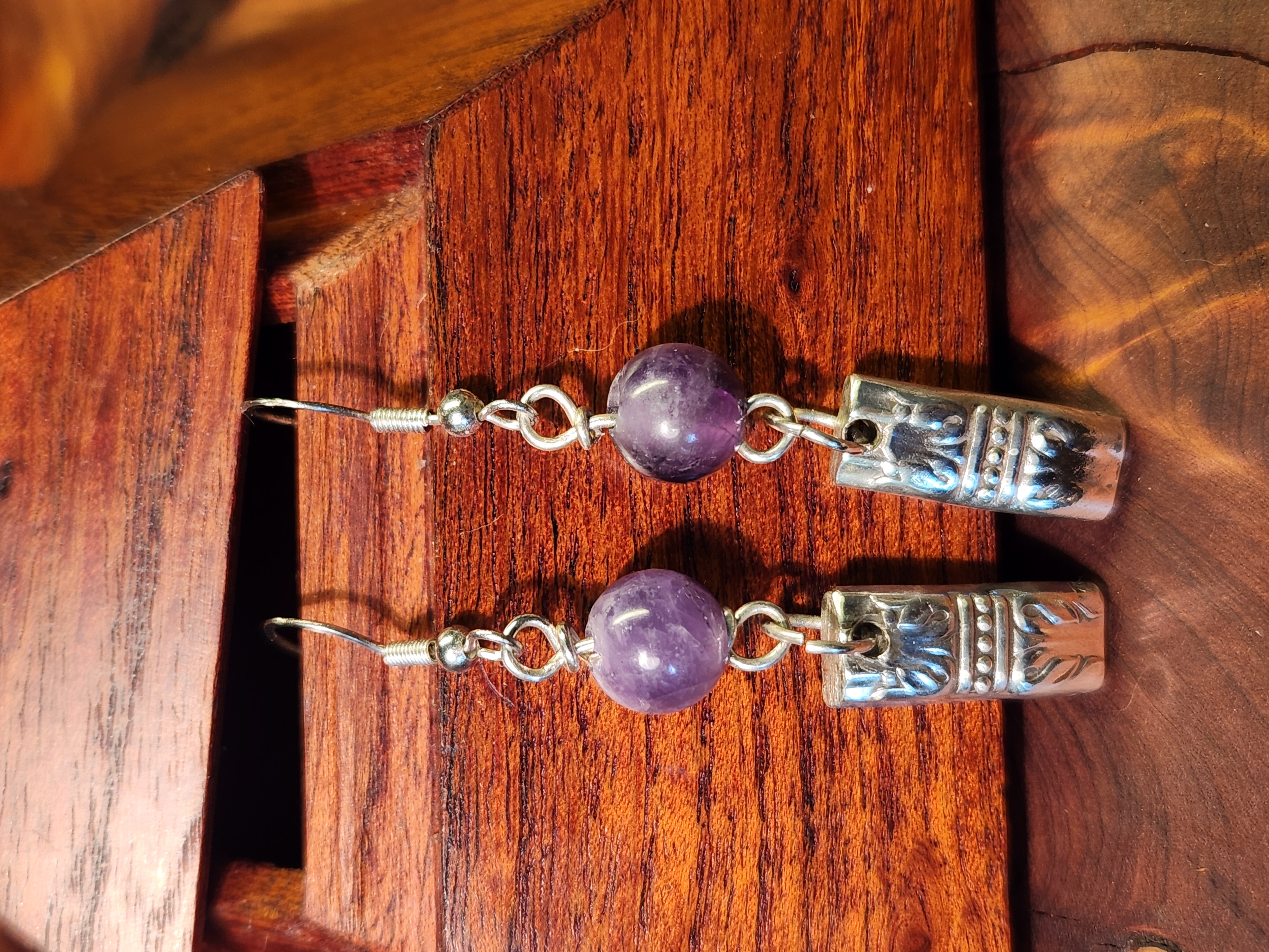 Antique Silverware Earrings with Amethyst
