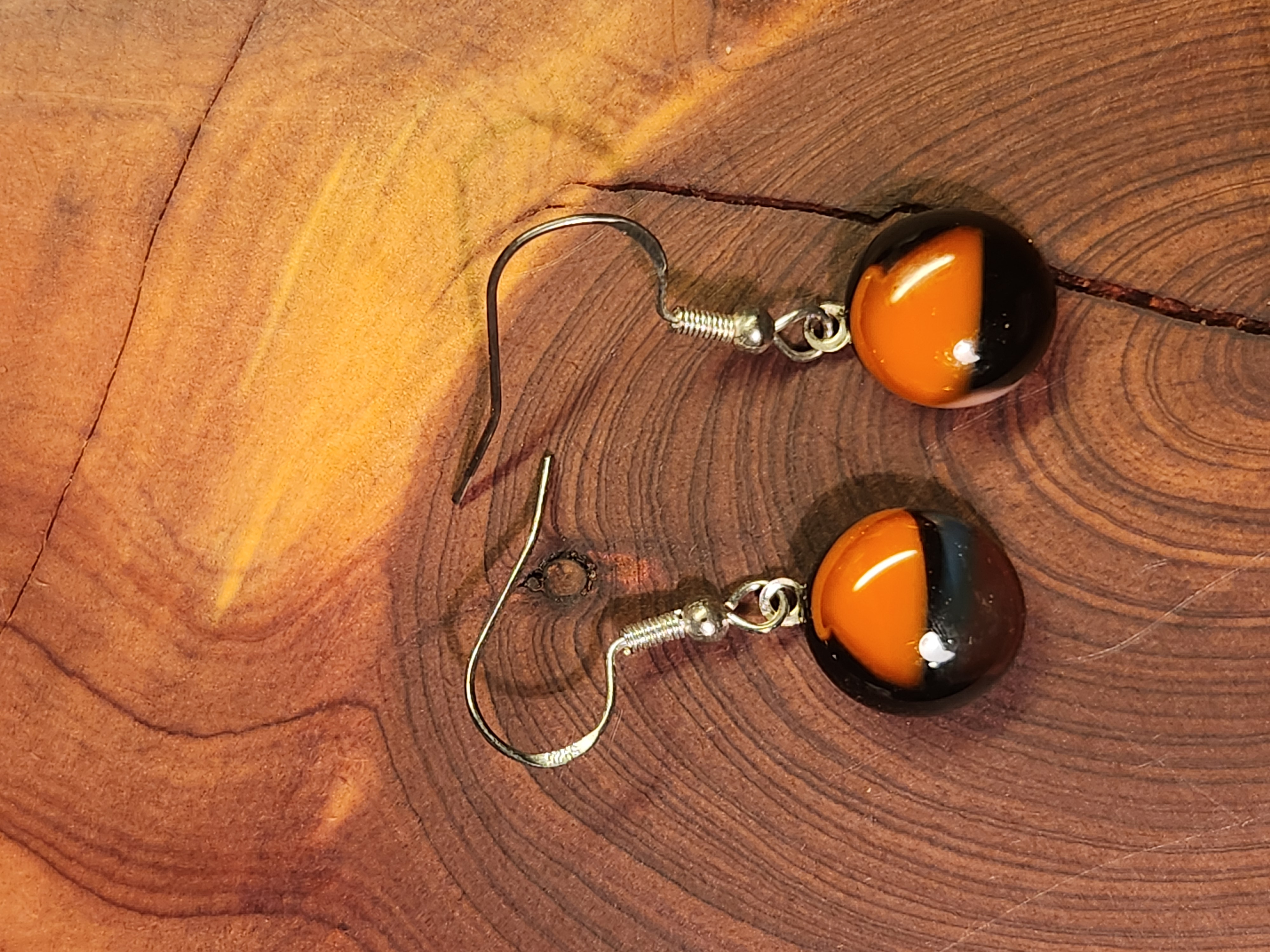 Orange & Black Dichroic Fused Glass Earrings