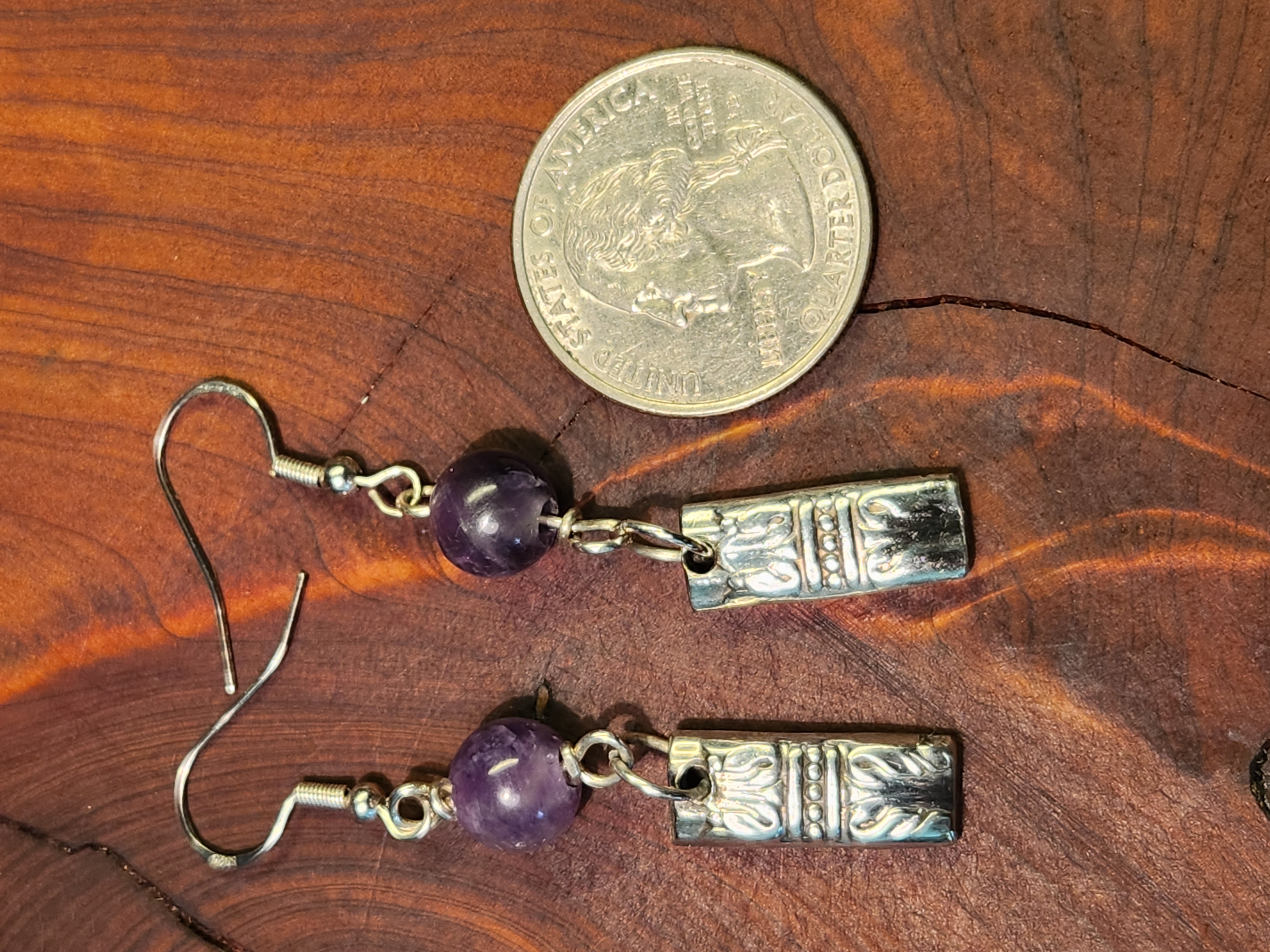 Antique Silverware Earrings with Amethyst