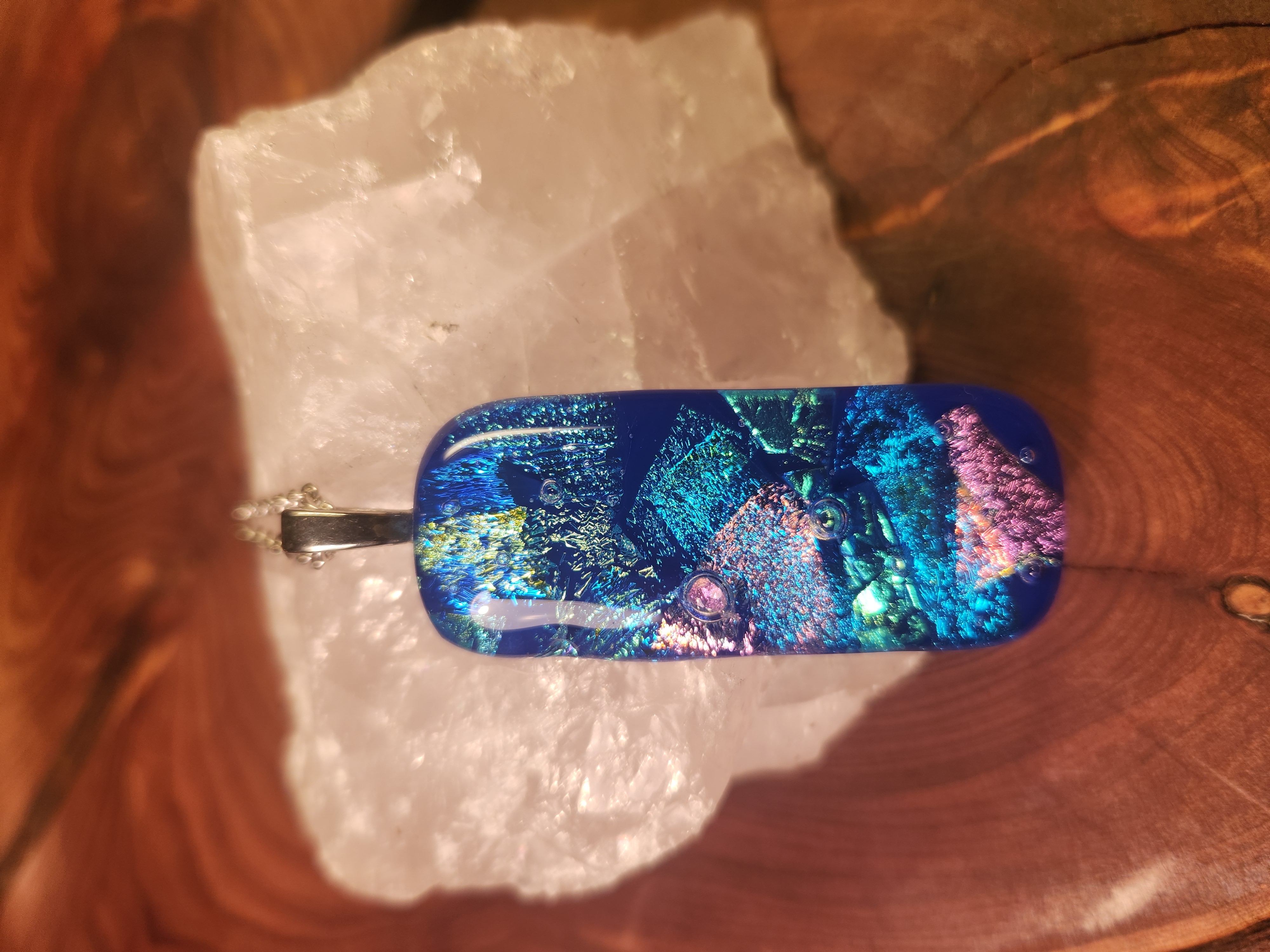 Ocean Blue Dichroic Fused Glass Necklace