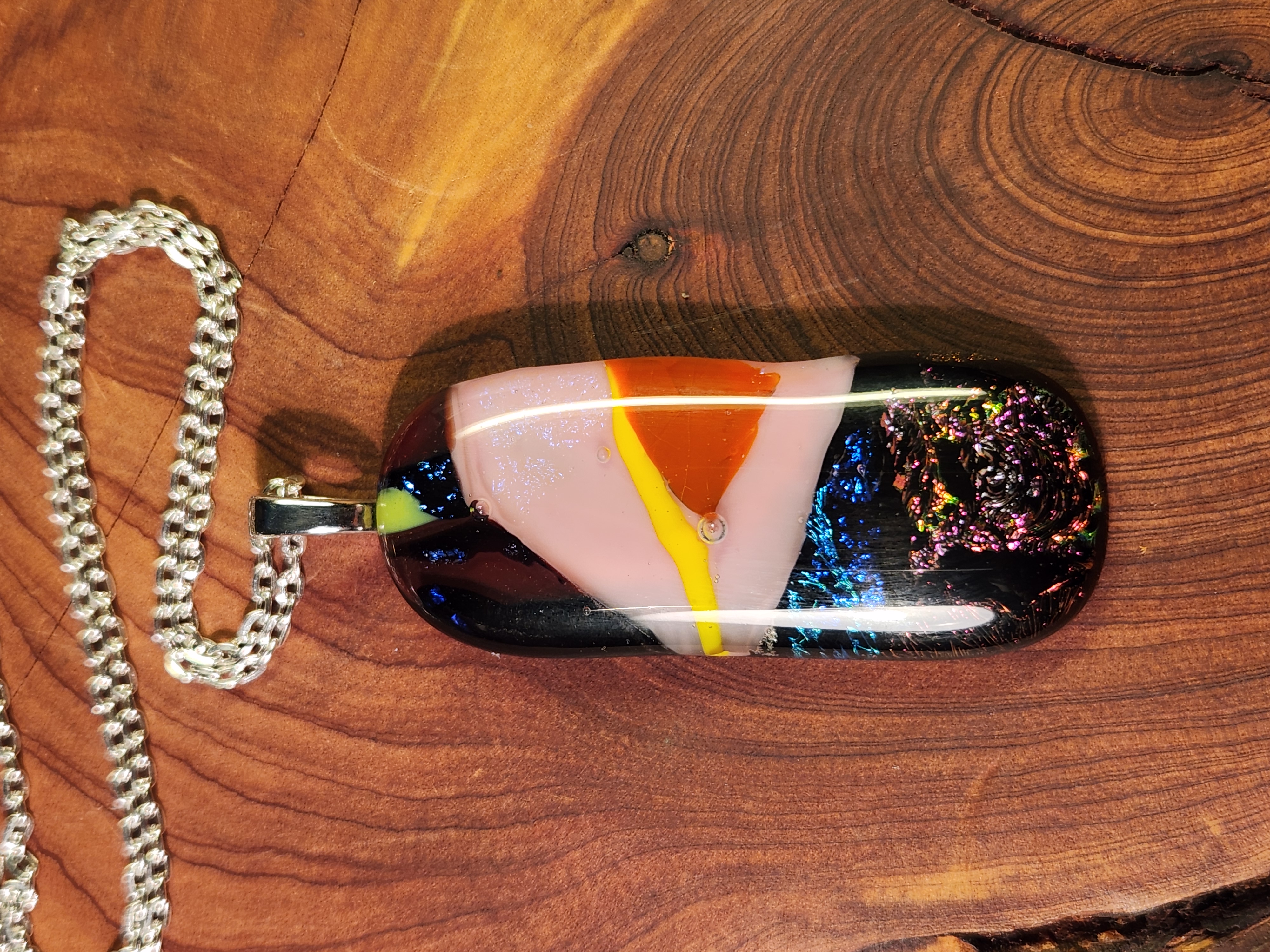 Abstract Multicolor Dichroic Fused Glass Necklace