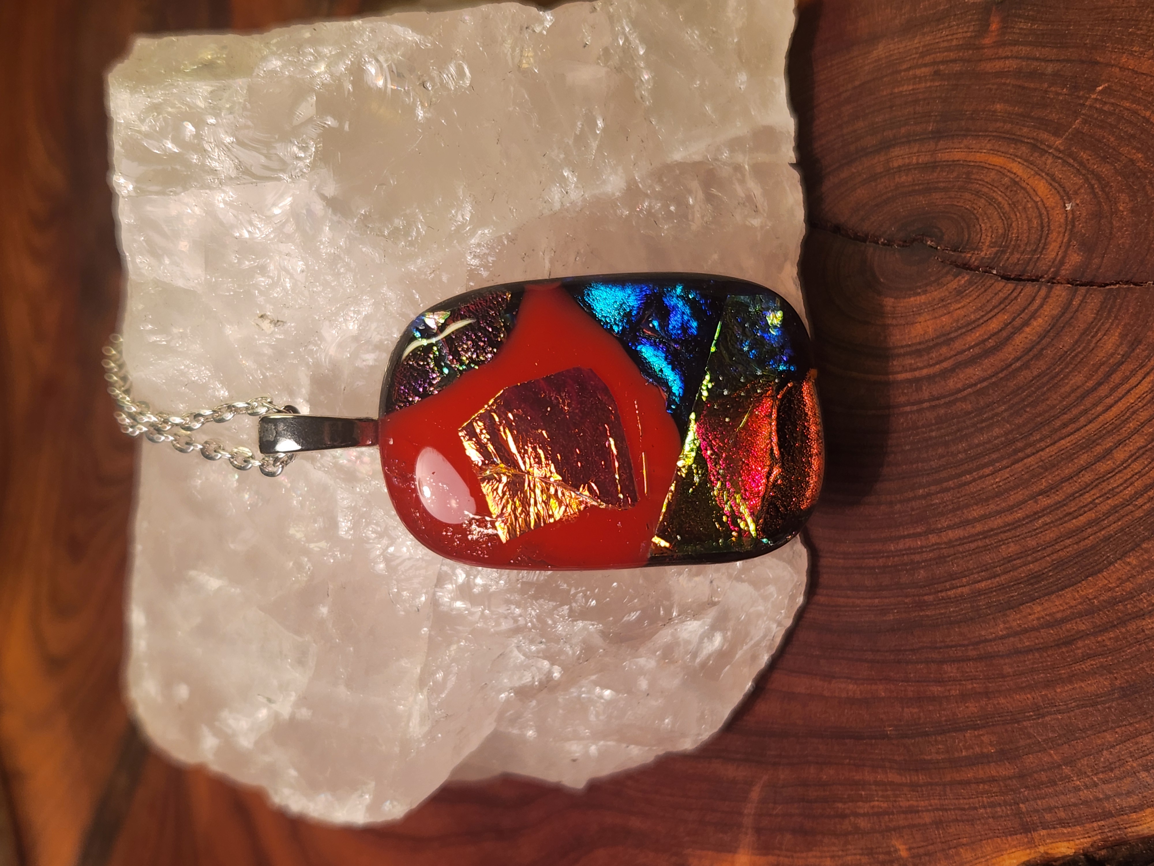 Fiery Red Dichroic Fused Glass Necklace
