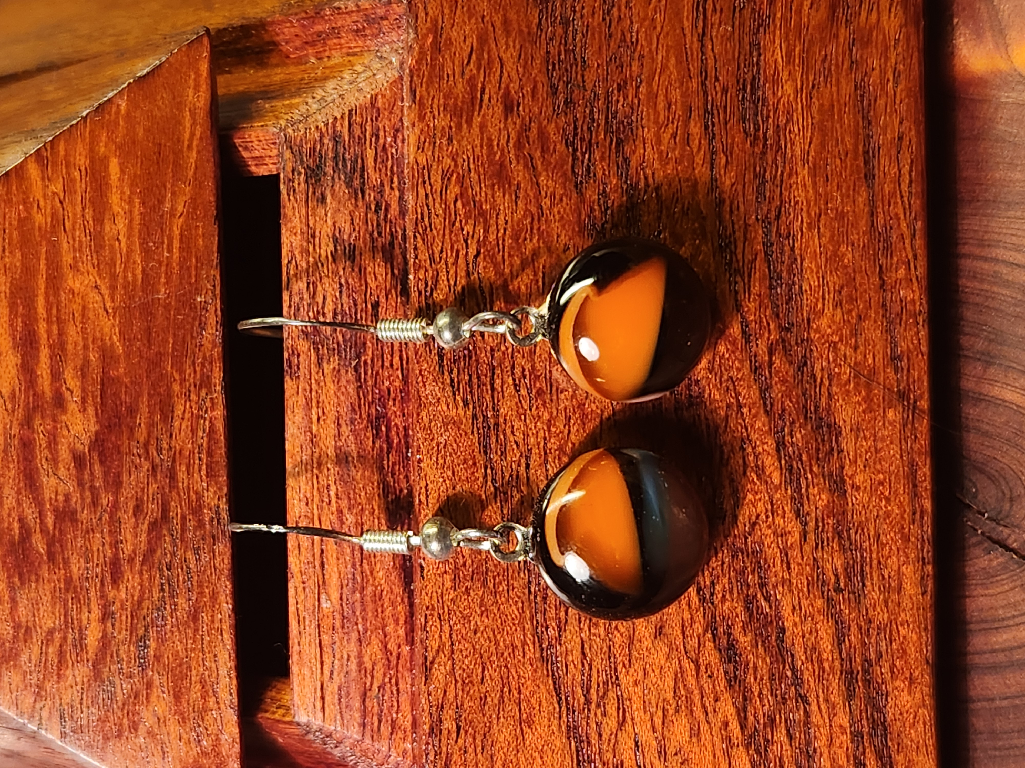 Orange & Black Dichroic Fused Glass Earrings