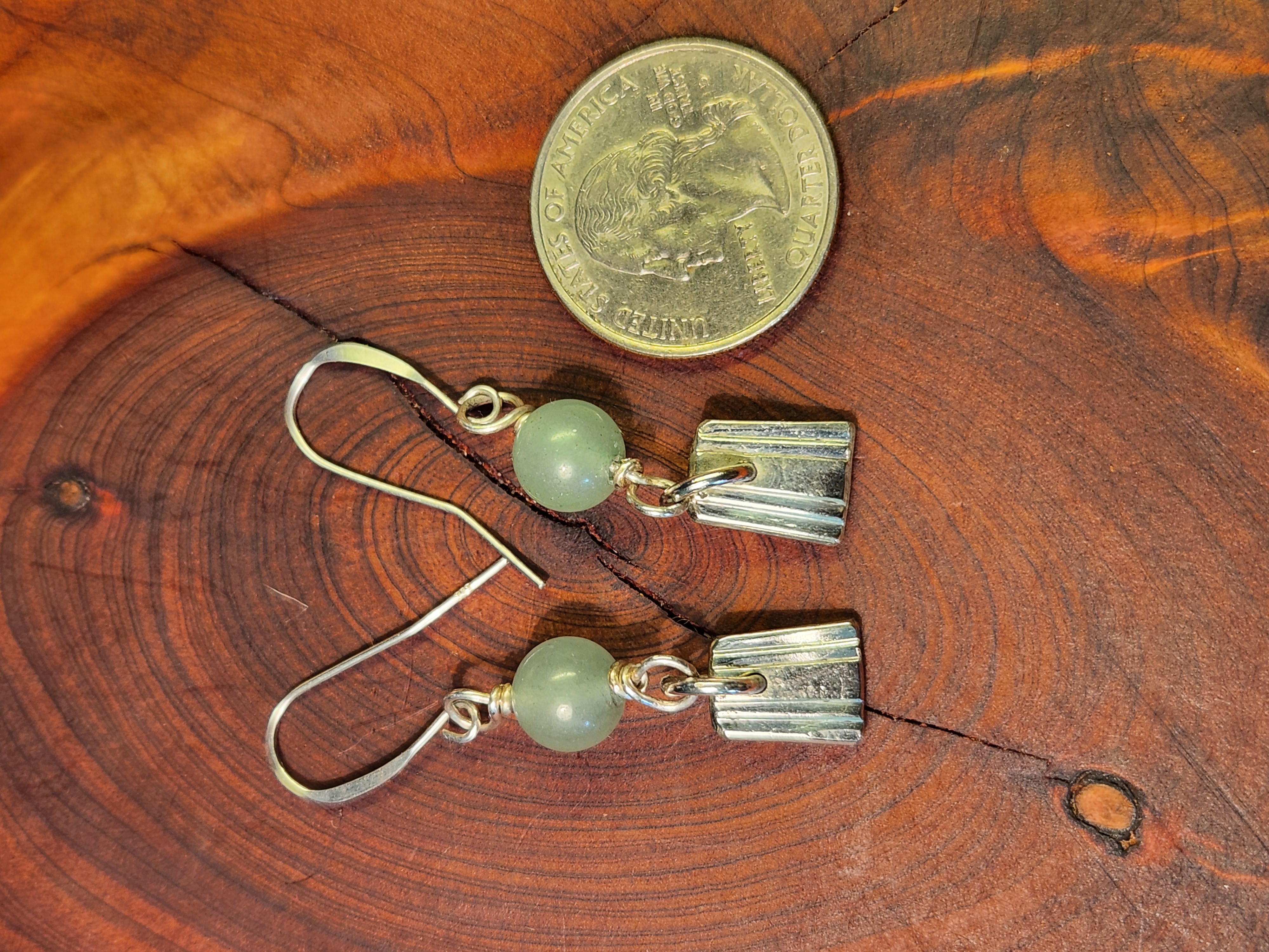 Antique Silverware Earrings with Jade