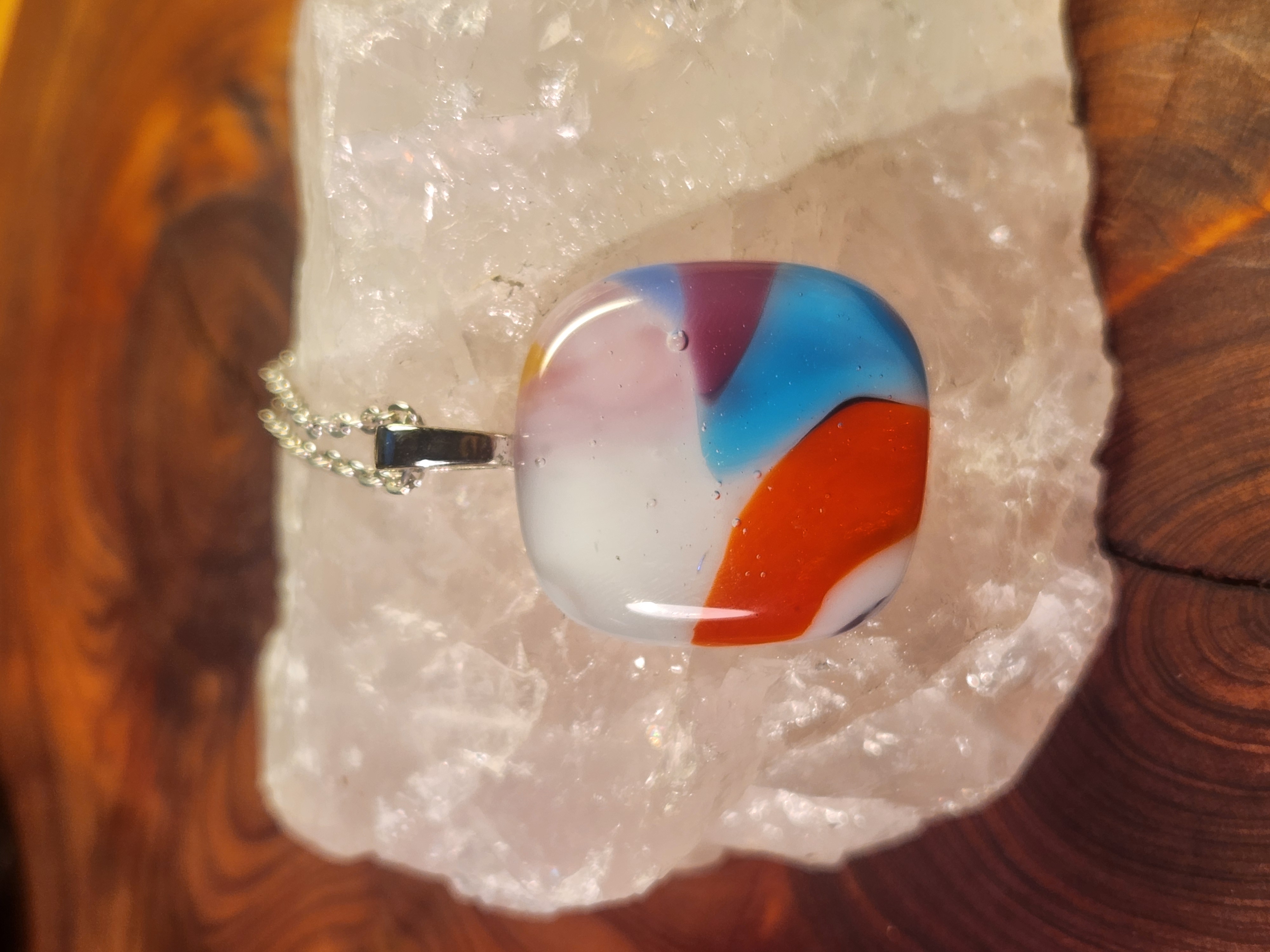 Color Swirl Fused Art Glass Necklace