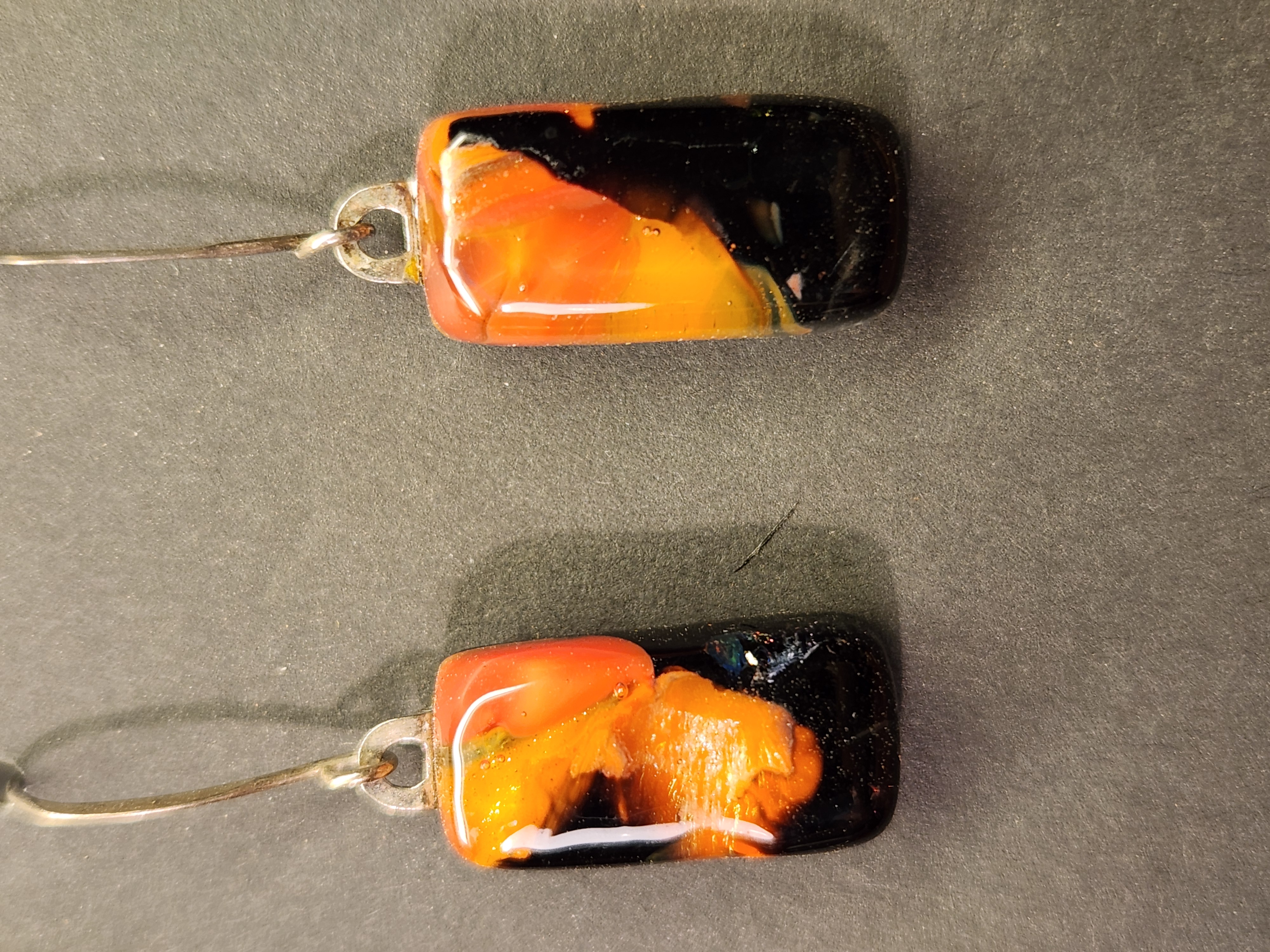 Orange & Black Swirl Dichroic Fused Glass Earrings