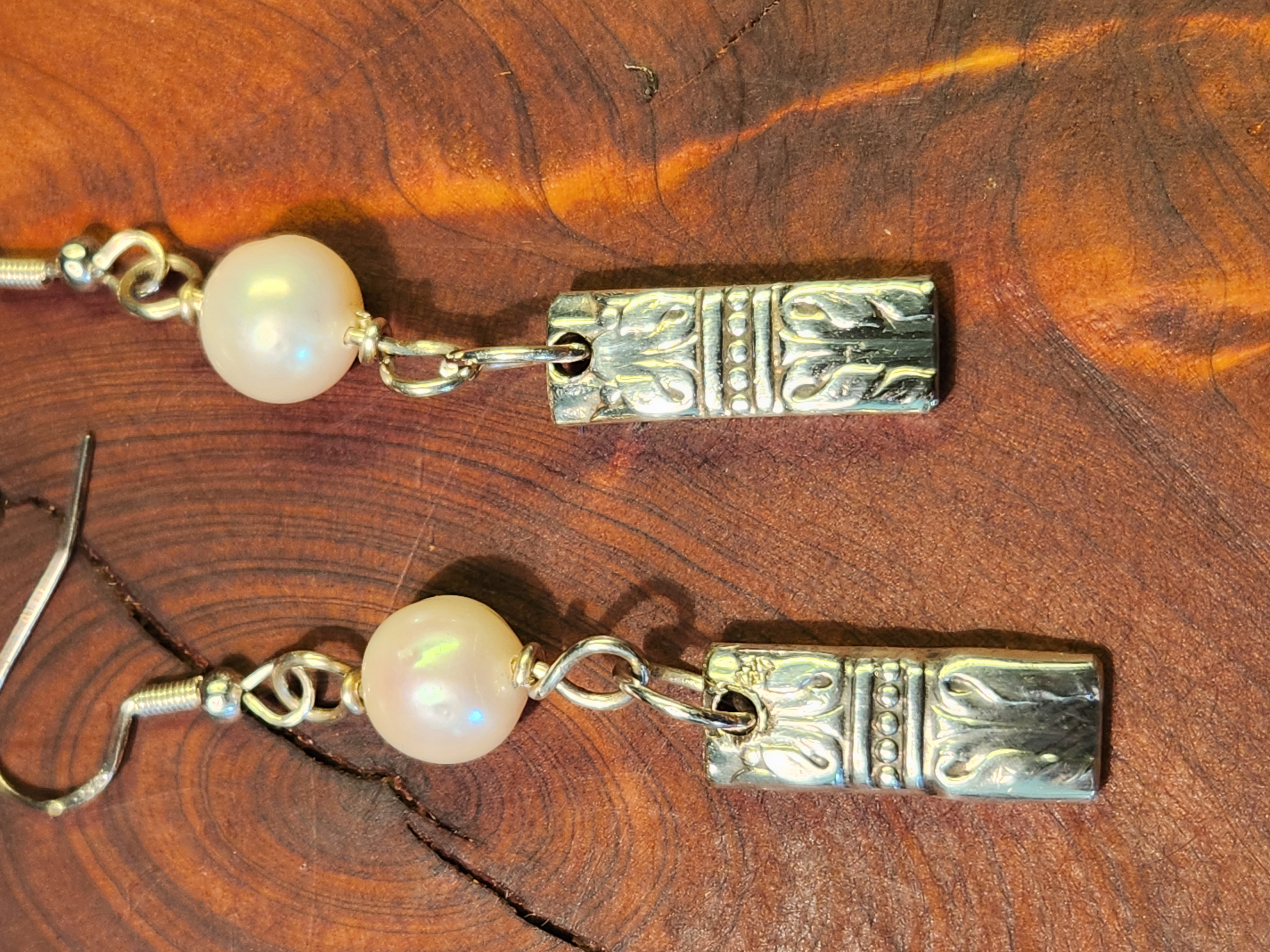 Antique Silverware Earrings with Freshwater Pearls