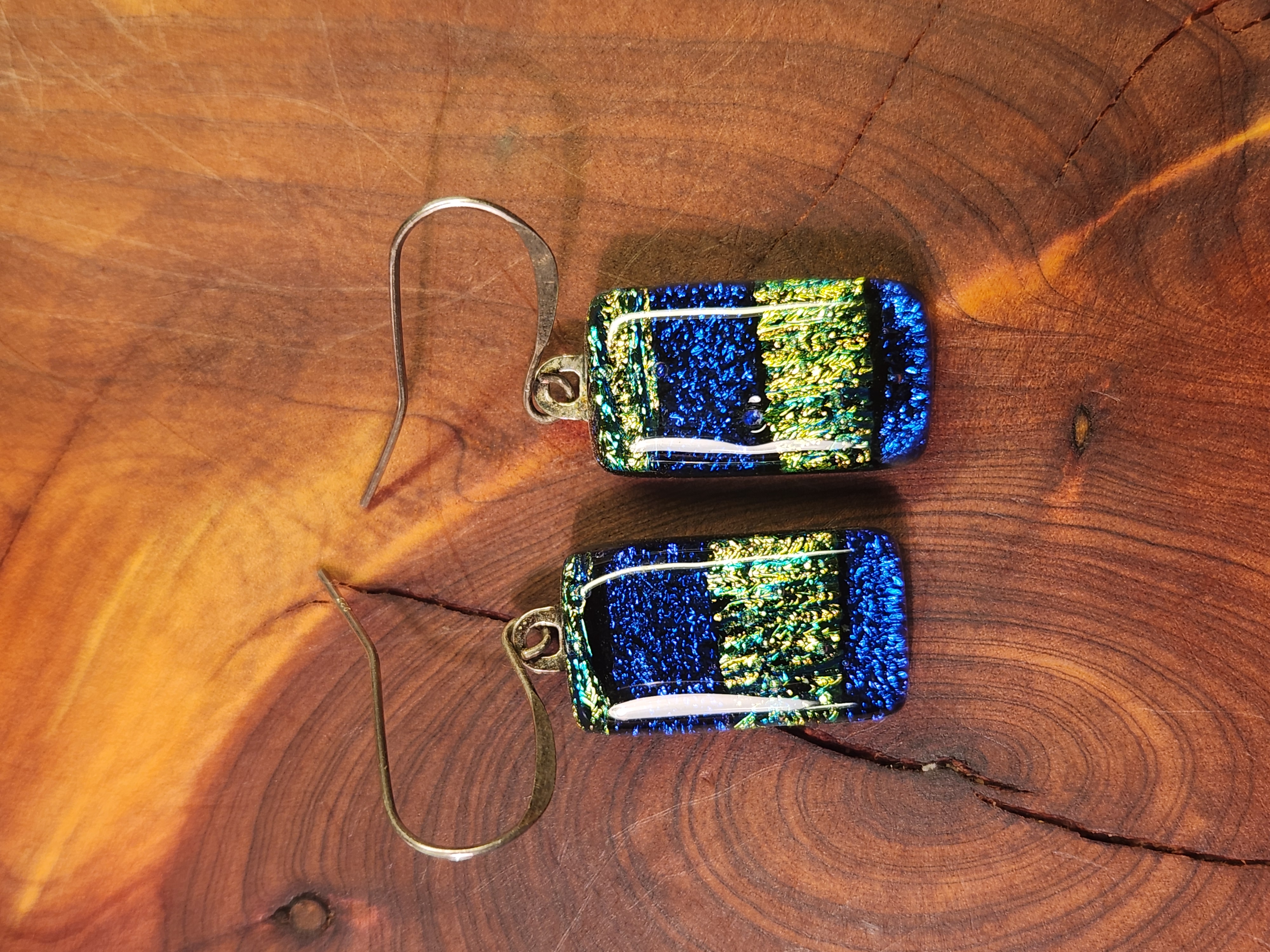 Blue & Gold Dichroic Fused Glass Earrings