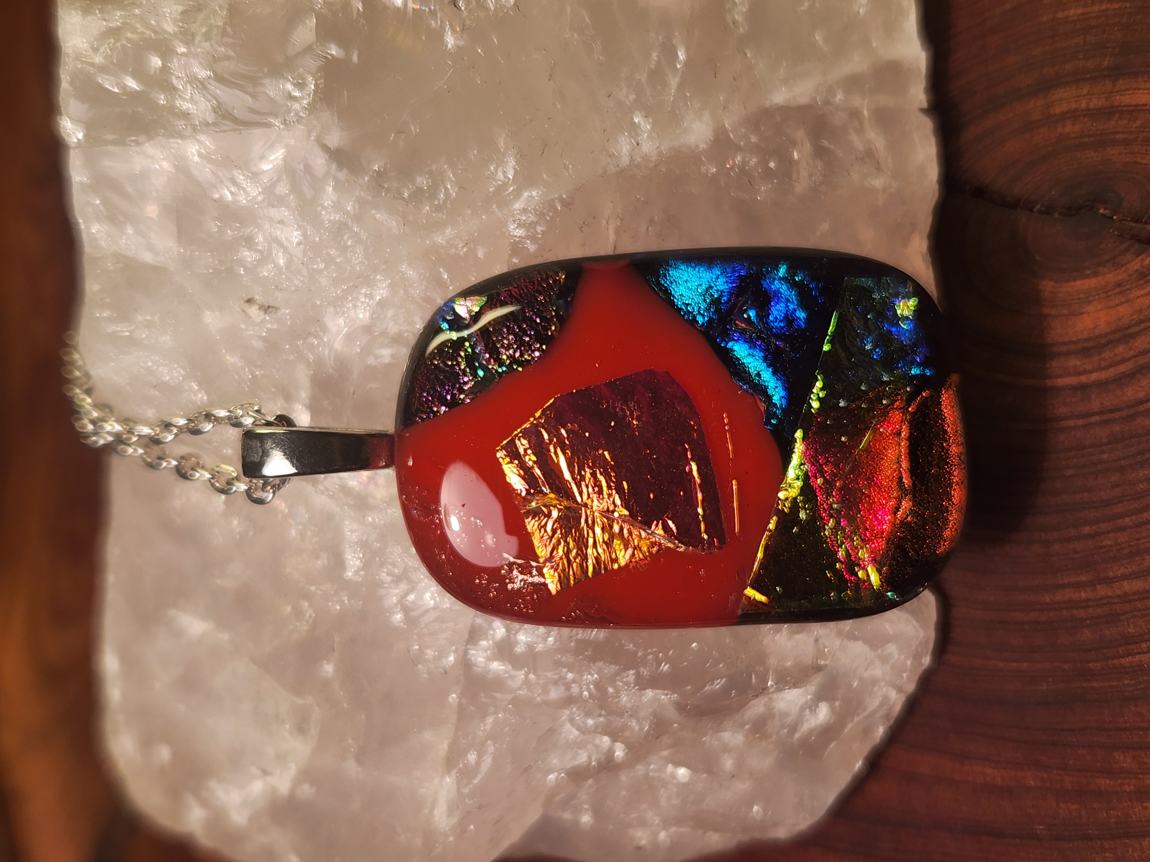 Fiery Red Dichroic Fused Glass Necklace
