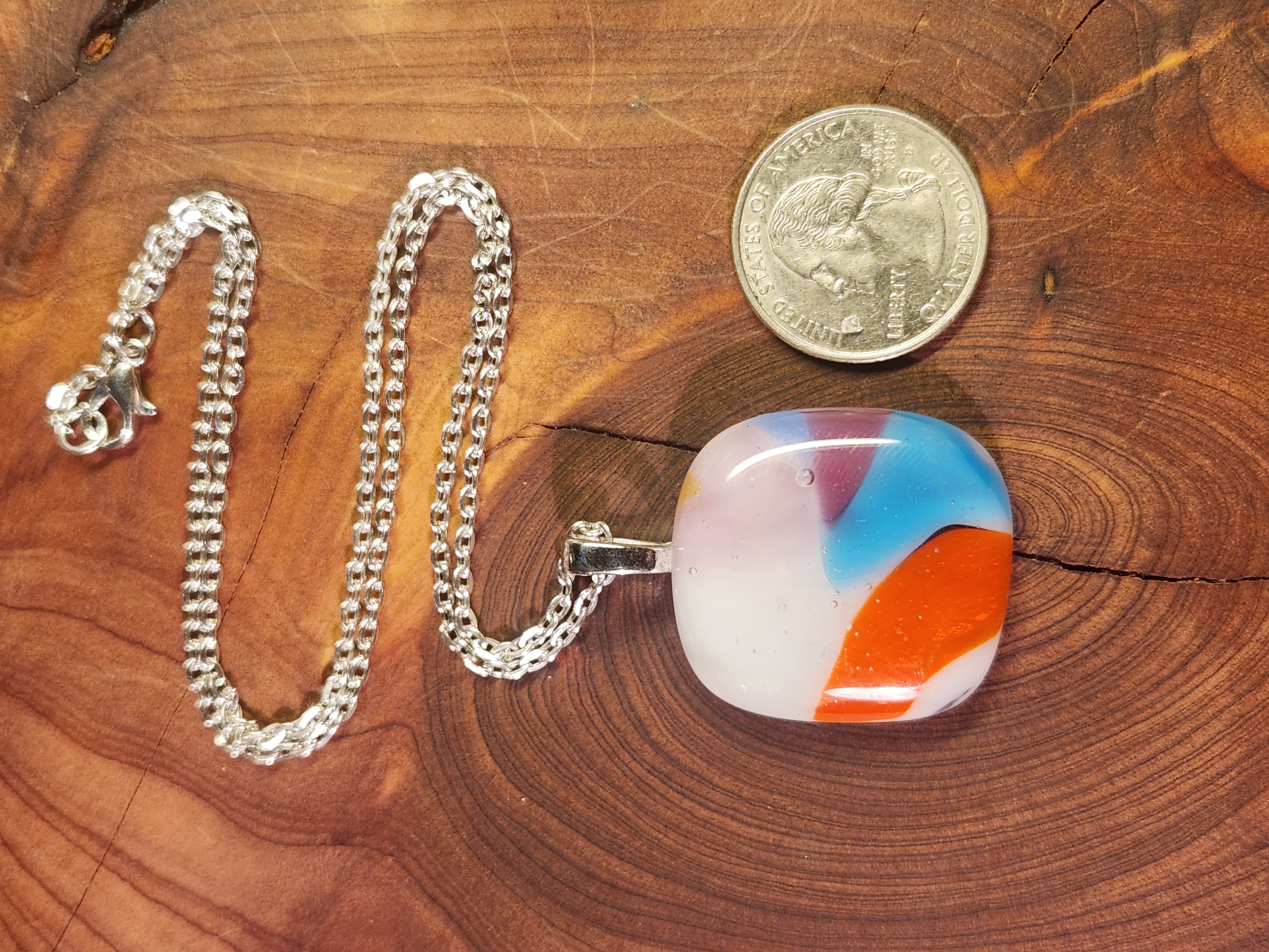 Color Swirl Fused Art Glass Necklace